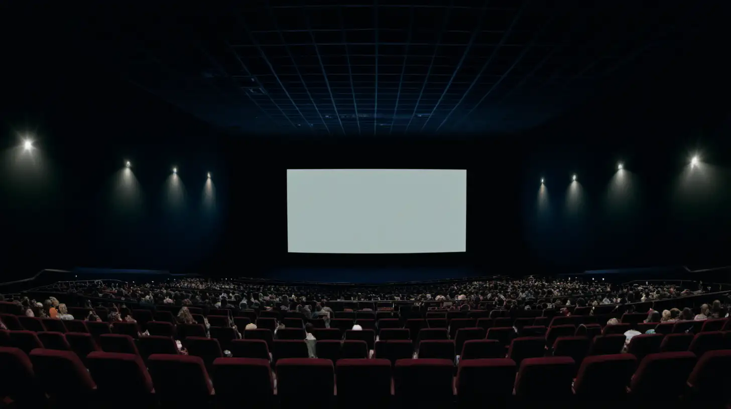 Large Black screen in movie theater with large audience