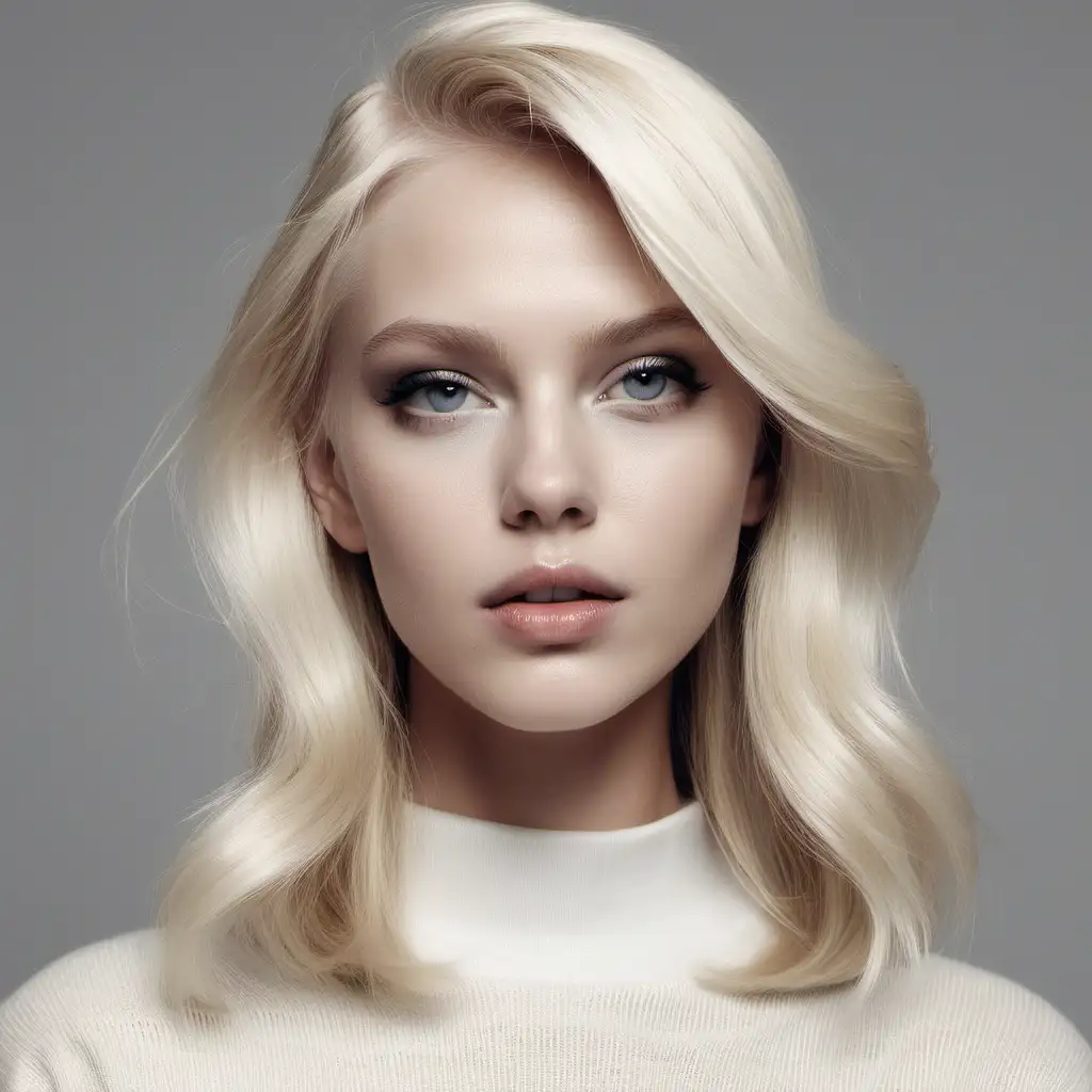 envision a chic scene  with a flawless beauty blonde Scandinavian