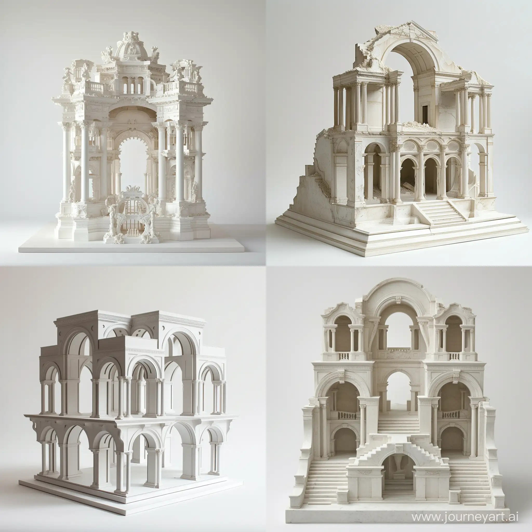 Make an architectural sculpture. Something like an artistic replica. be placed in a completely white space. Mack made more bones and the general structure of an architectural work, not more details.