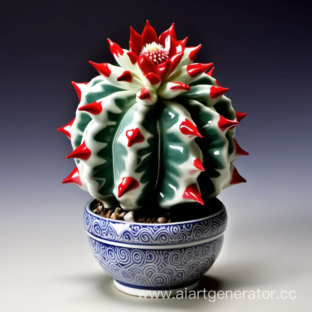 Exquisite-Porcelain-Pomegranate-Cactus-Sculpture