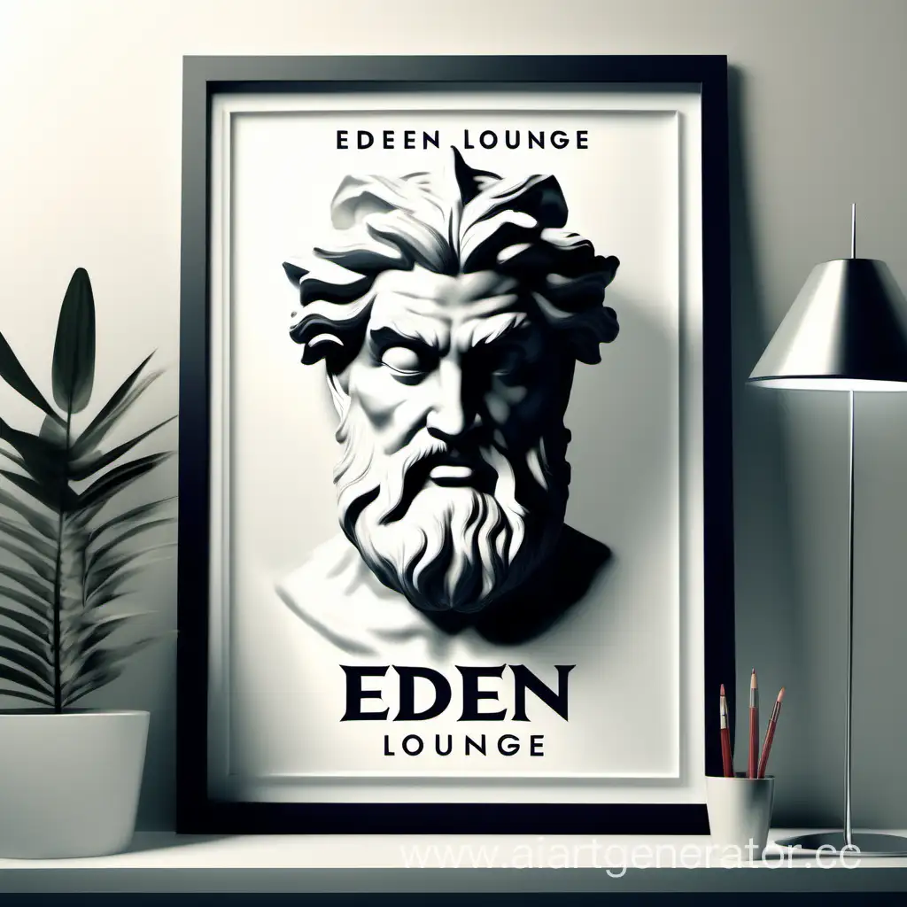 Нарисуй афишу с надписью “Eden Lounge”, а на заднем фоне сделай размытого бога Зевса
