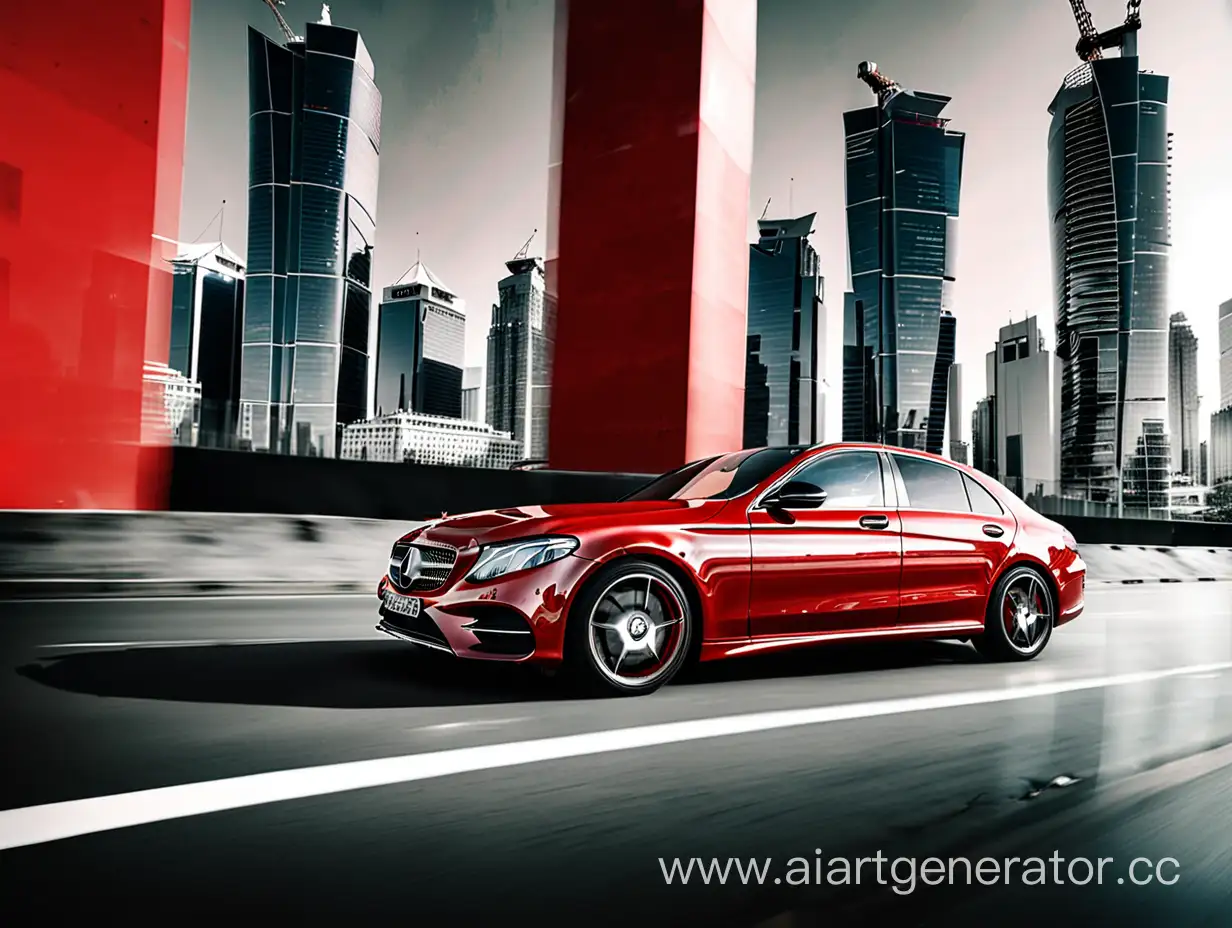 Dynamic-Red-Mercedes-Speeding-Through-Urban-Landscape