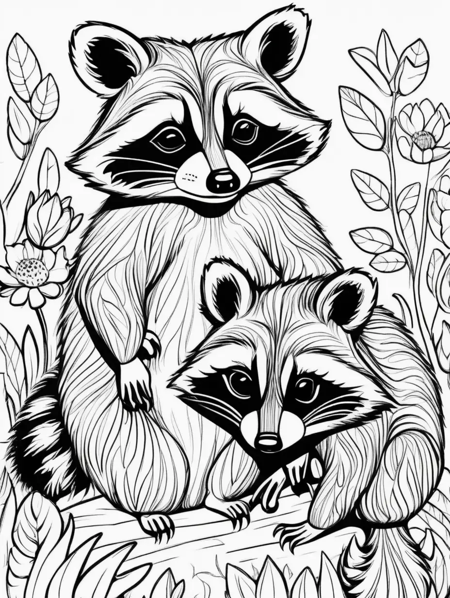 Adorable Animal Coloring Page Mom and Baby Raccoon