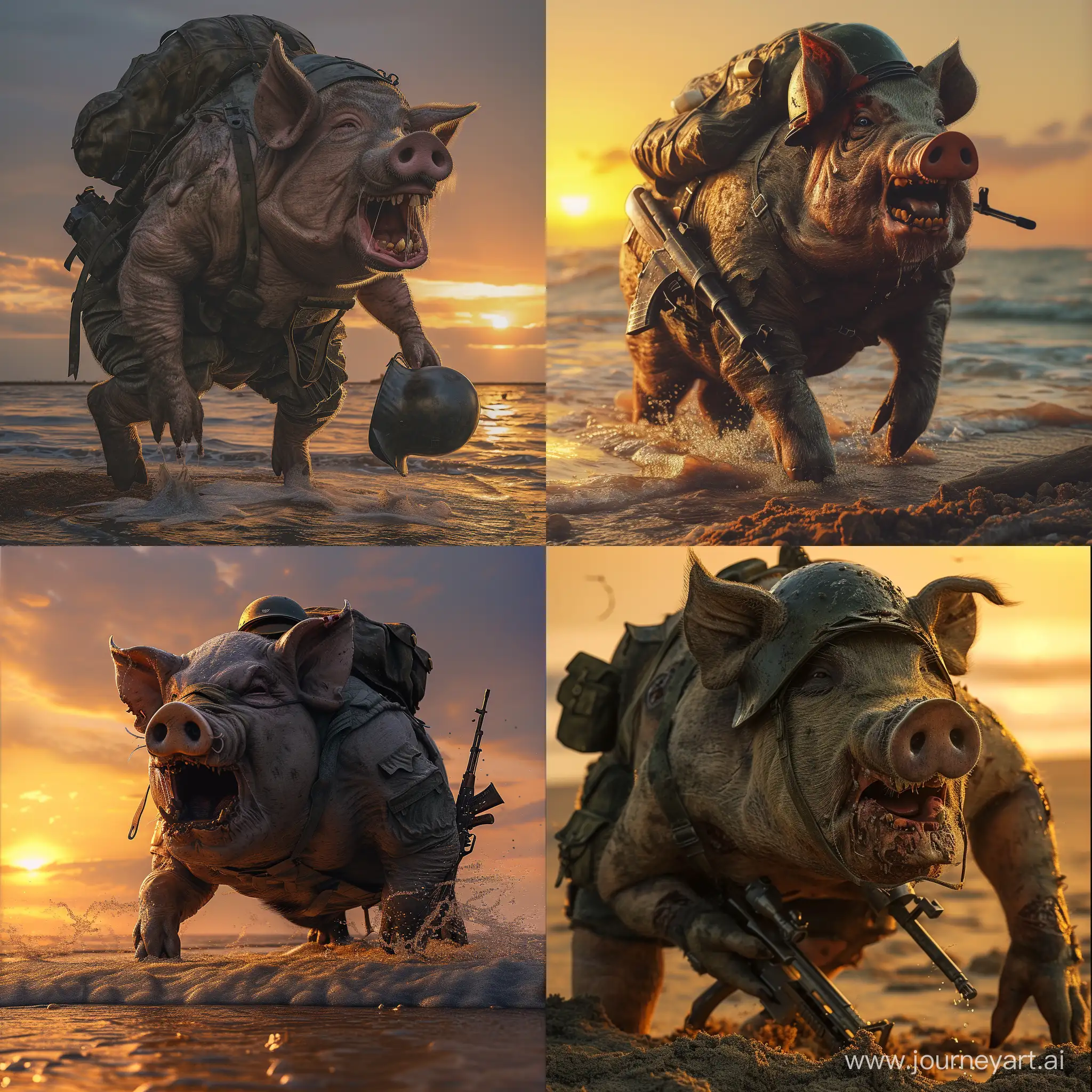 Ferocious-Soldier-Pig-Landing-on-Golden-Beach-at-Dawn