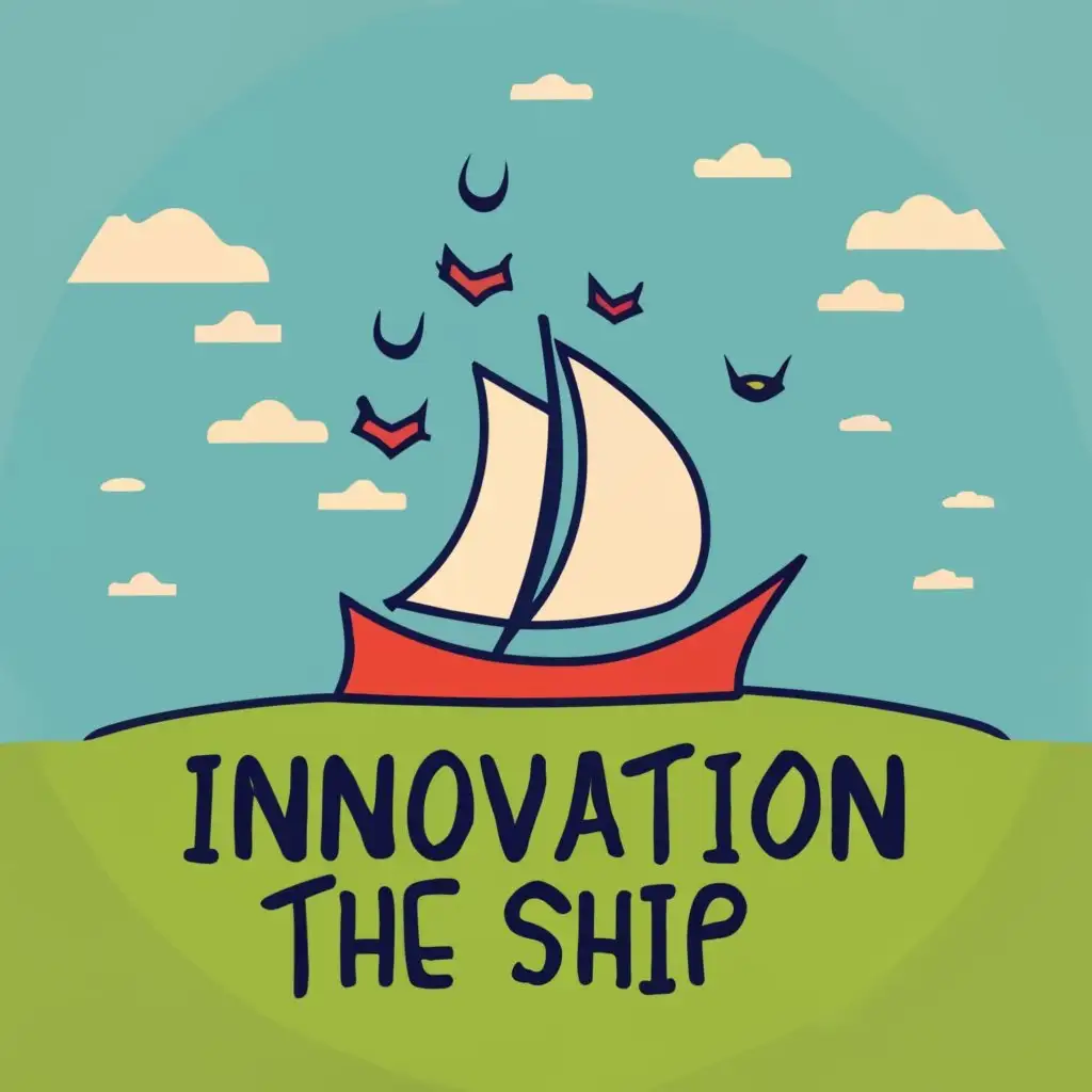 logo, a sail vessel + crop fields, with the text "Innovation The ship", typography, be used in Retail industry