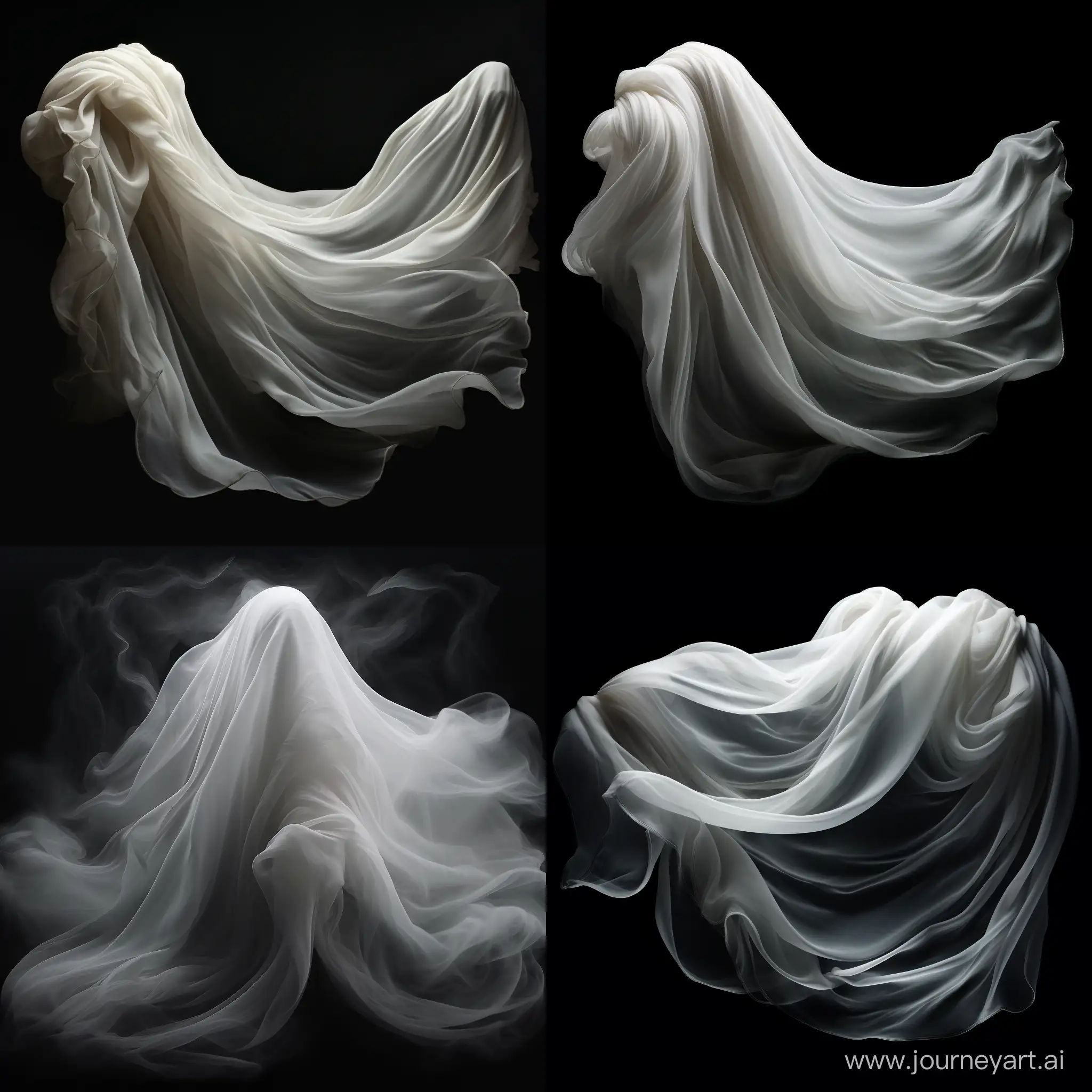 Mysterious white Veil or white flowing fabrics, made like an epic fantasy on black background