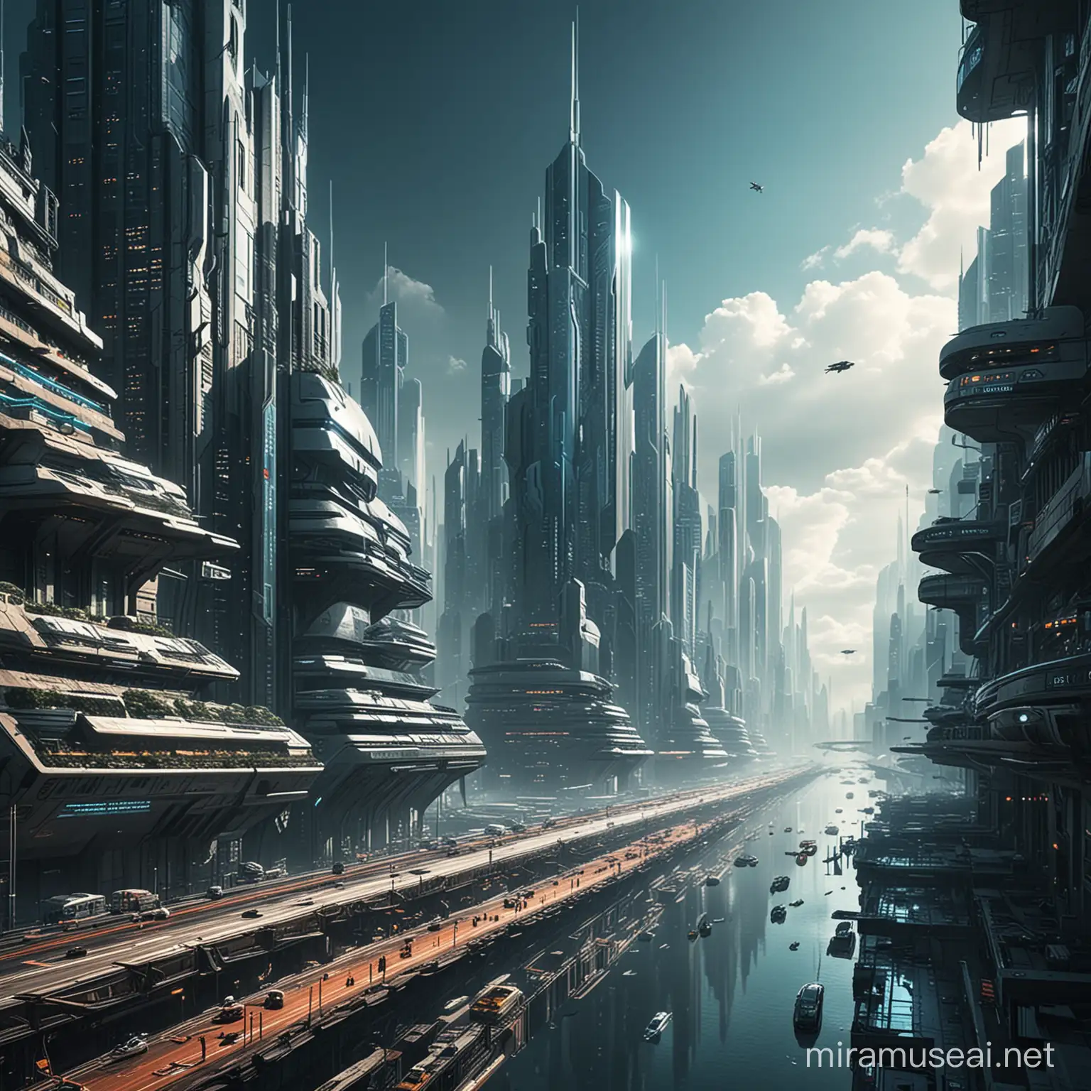 Futuristic cityscapes.
