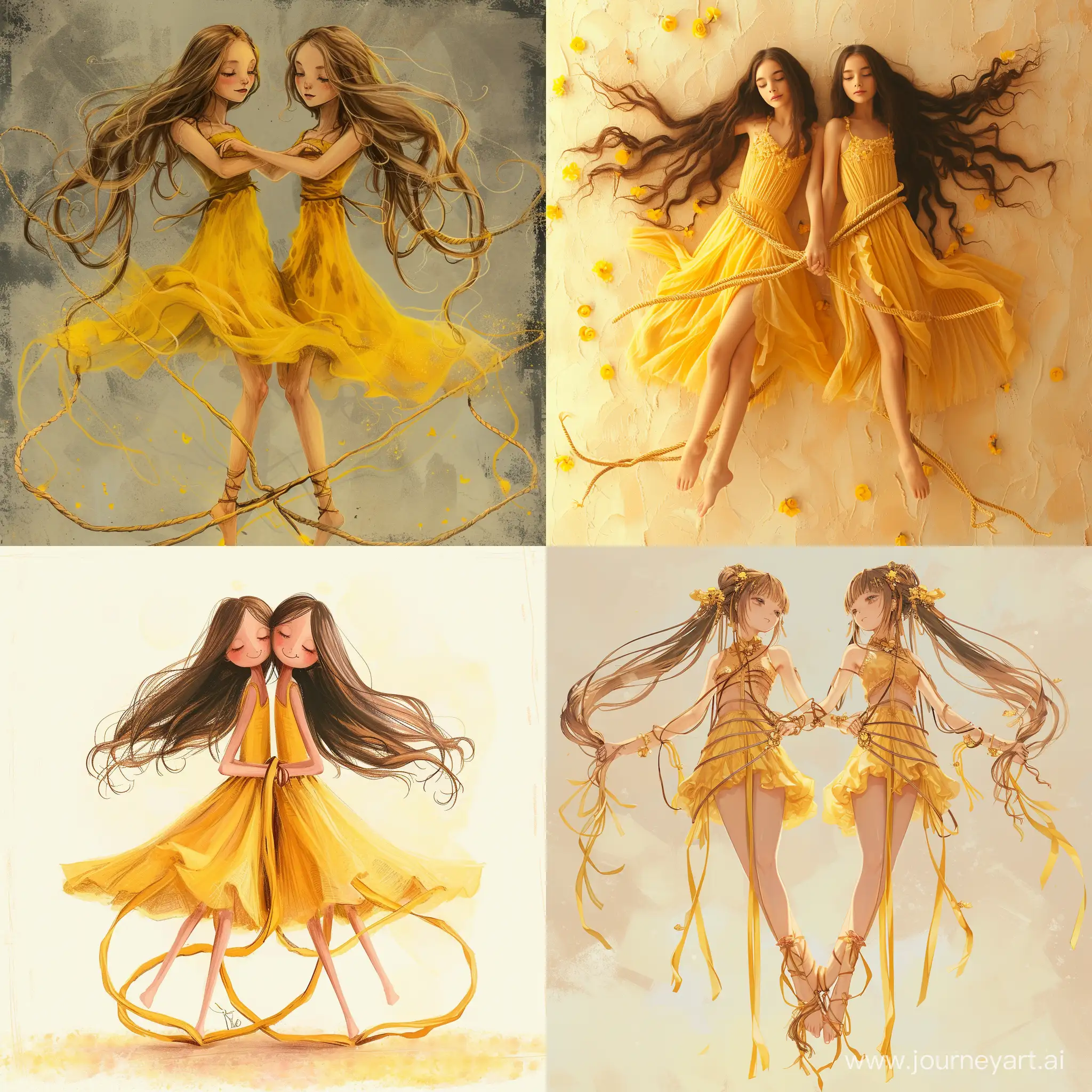 Graceful-Synchronized-Dance-Two-Tall-Girls-in-Yellow-Dresses-with-Flowing-Hair