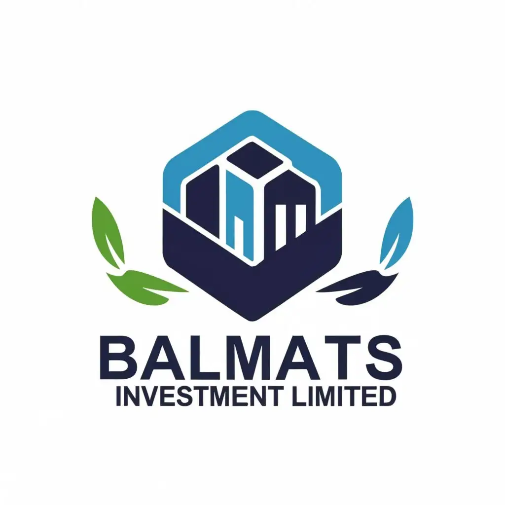 logo, blue and black Logo with text Balmats Investment Limited in small letters  with real estate and agriculture in white background, with the text "Balmats Investment Ltd", typography, be used in Real Estate industry