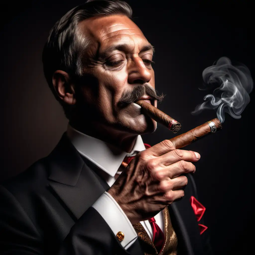 Confident Gentleman Enjoying a Cigar with Jaunty Flair