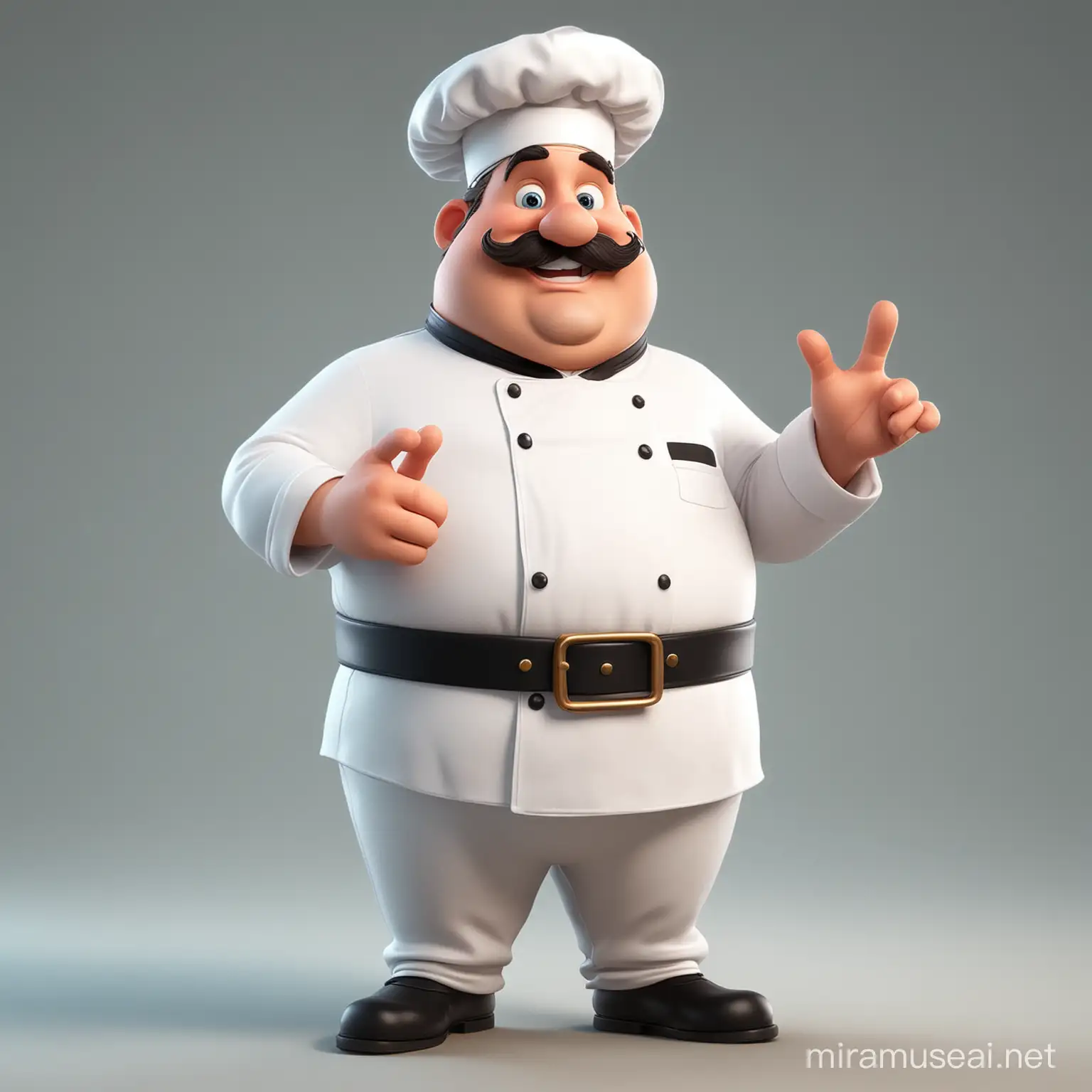 3d cartoon fat chef a guy with a mustache and  best gesture