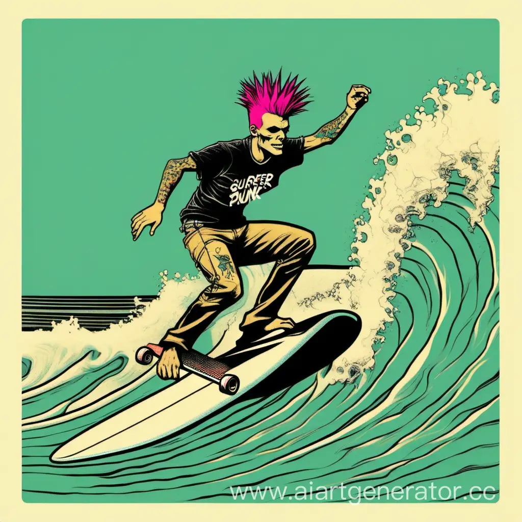 Rebellious-Surfer-Punk-Riding-Waves-at-Sunset