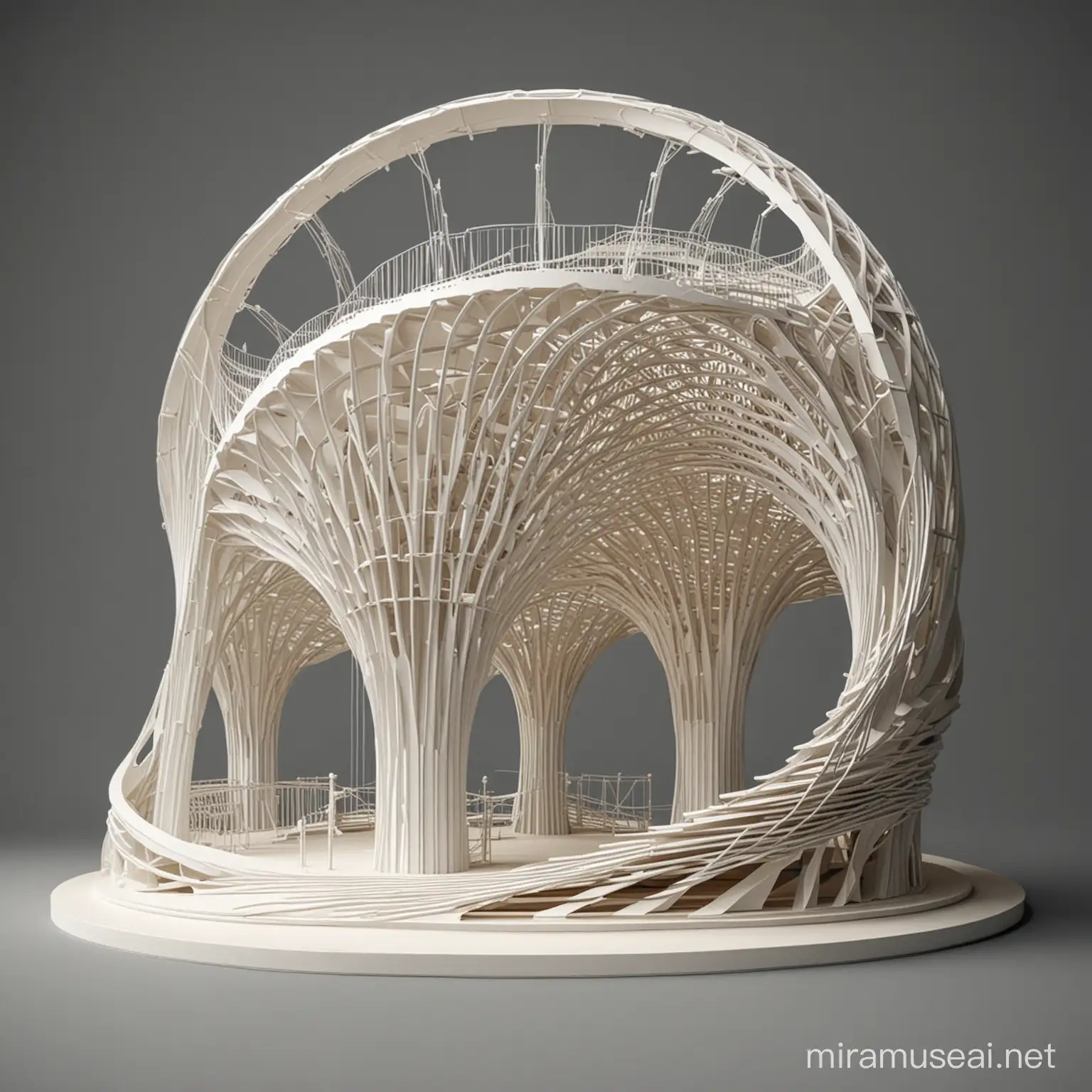 a model of building , design an architectural pavilion, curvaceous, detailed, representation with abstraction, trending on concept art, abstract of theater, a place for exhibition, parametric design, abstract of cinema, architectural pavilion, representation with place.