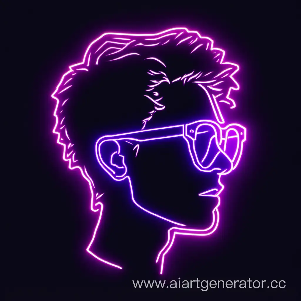 Neon-Silhouette-of-a-Person-with-Glasses-in-Purple-on-Black-Background