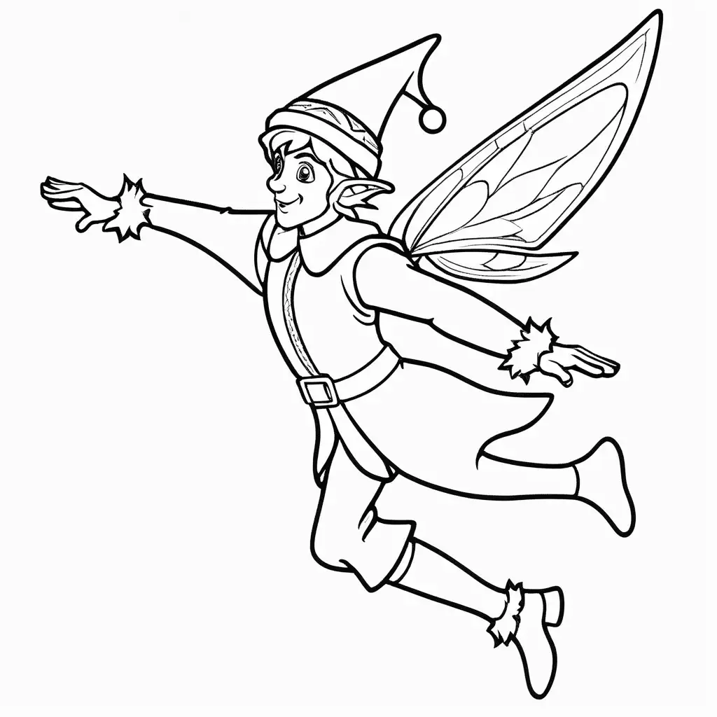 Whimsical Elf Soaring in a Simple Coloring Page