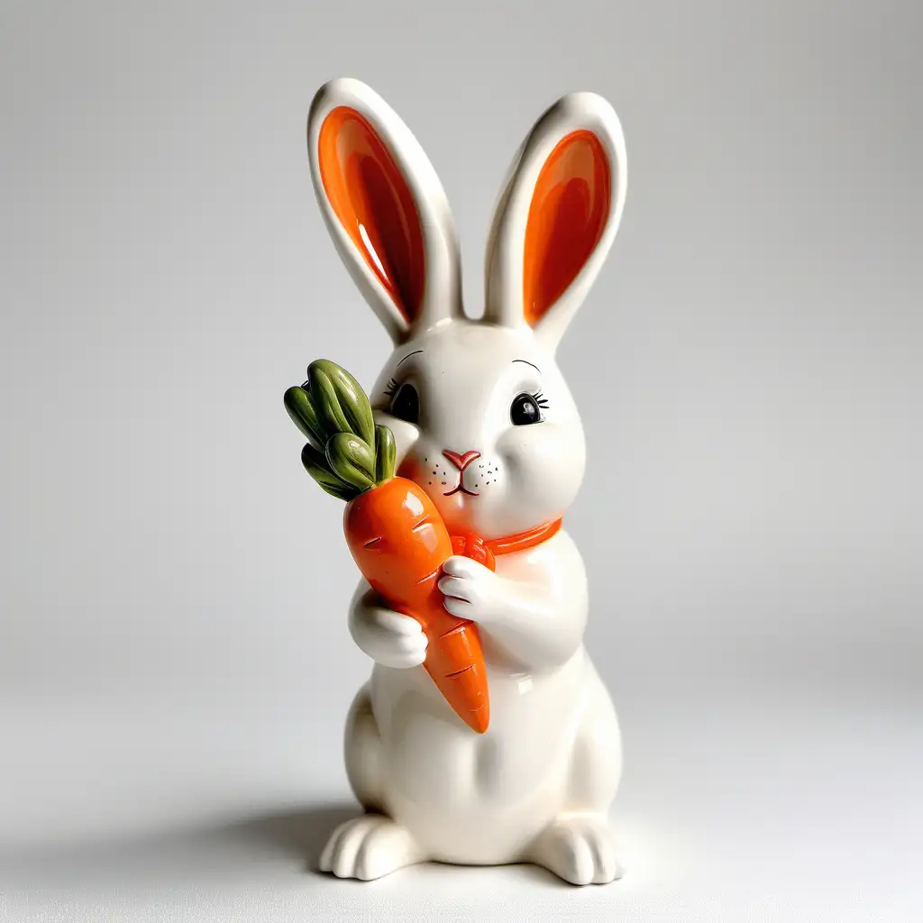 复活节 陶瓷  简单 可爱  兔子抱胡萝卜 白色背景