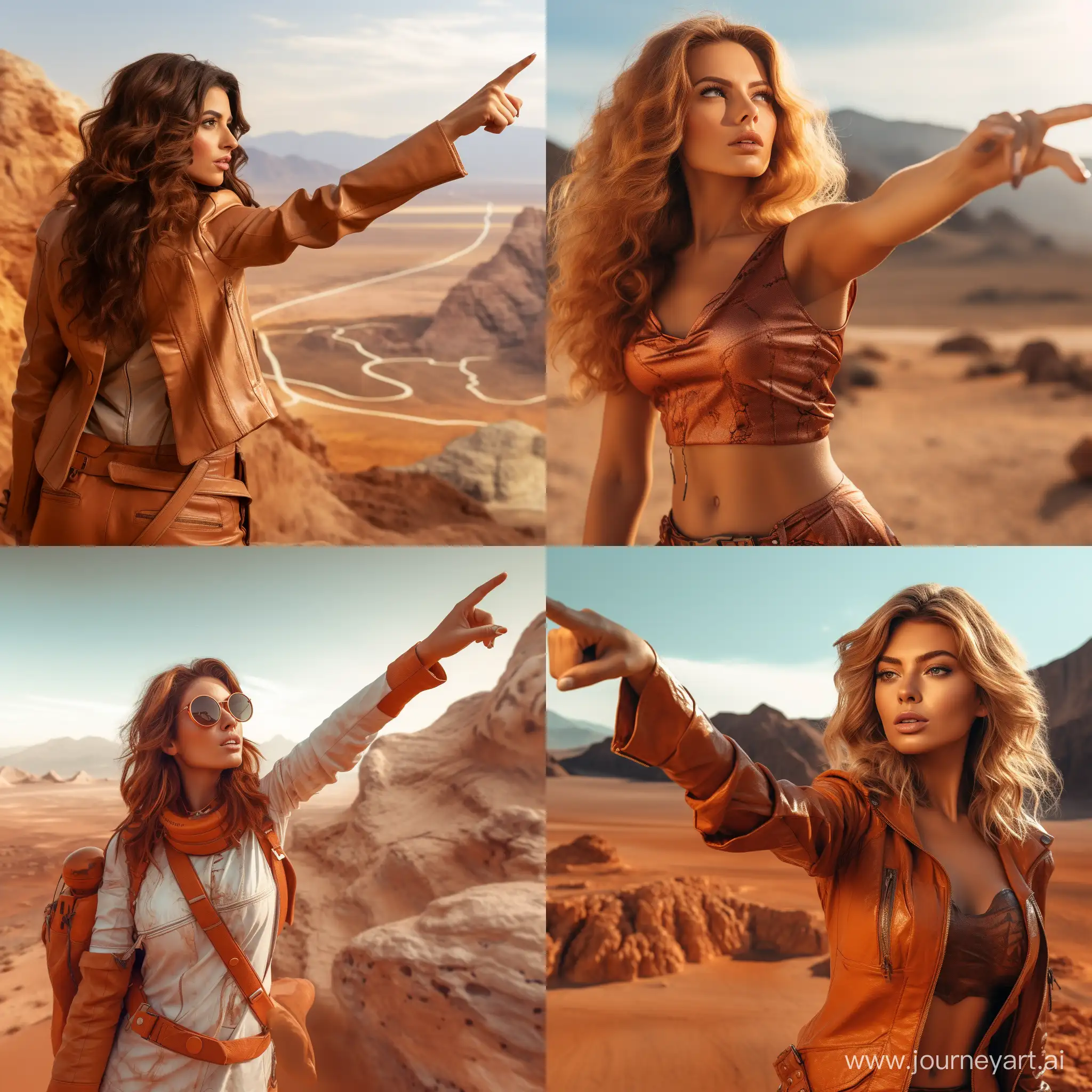 photo of beautiful women model pointing out tourist attractions on mars