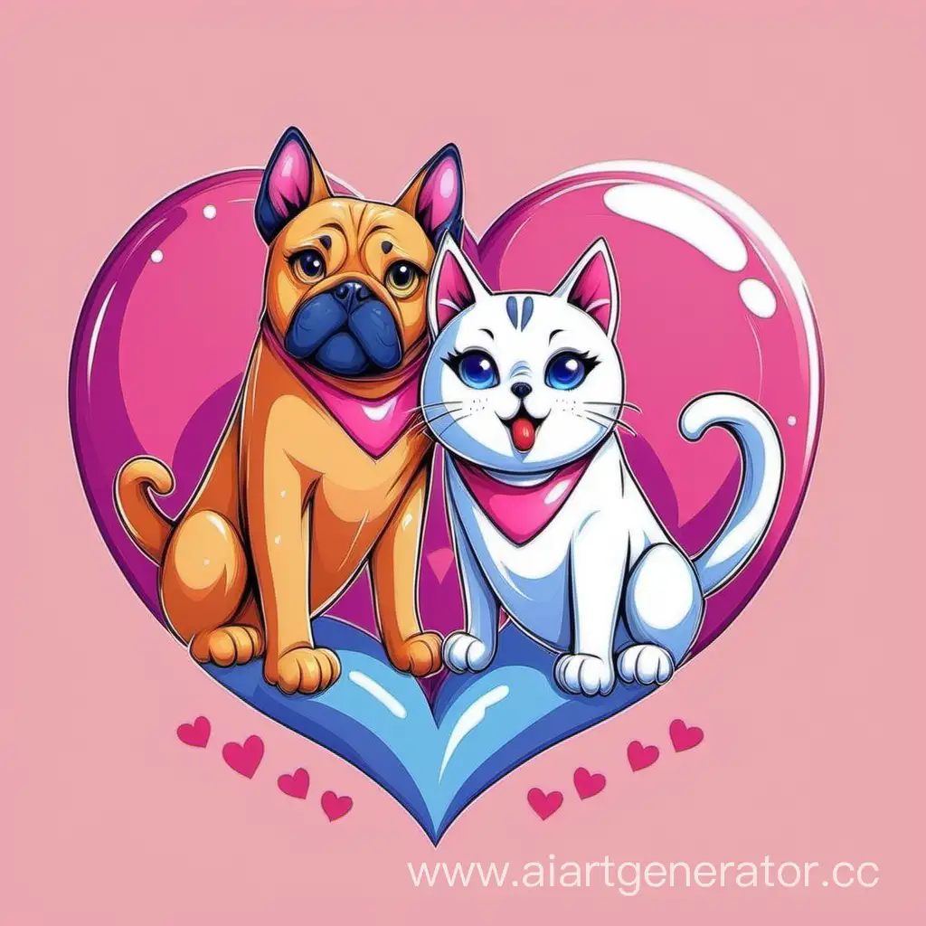 Whimsical-Cat-and-Dog-Fun-and-Love-TShirt-Design