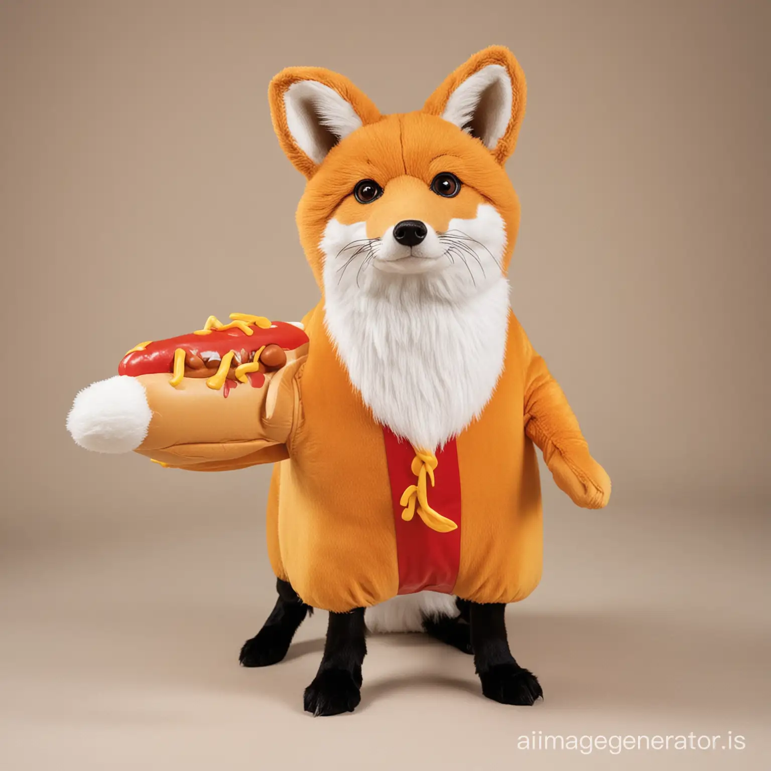 Cute-Fox-Wearing-Hot-Dog-Costume-in-a-Whimsical-Forest-Setting