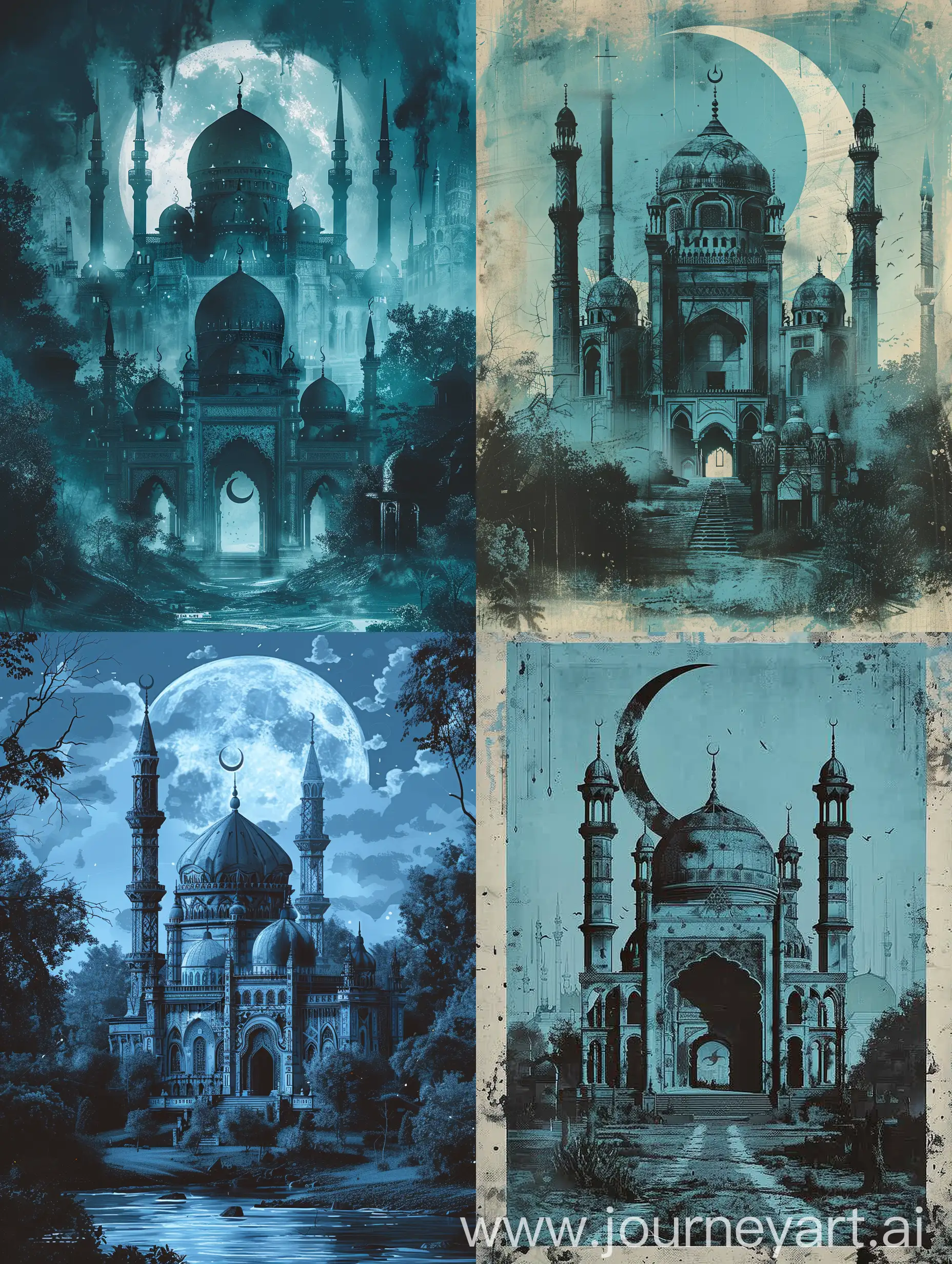 Gothic-Cyber-Gardens-Mosque-with-Crescent-in-Light-Blue-and-Black