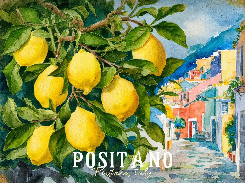 Vintage Watercolor Lemon Tree Wall Art in Positano