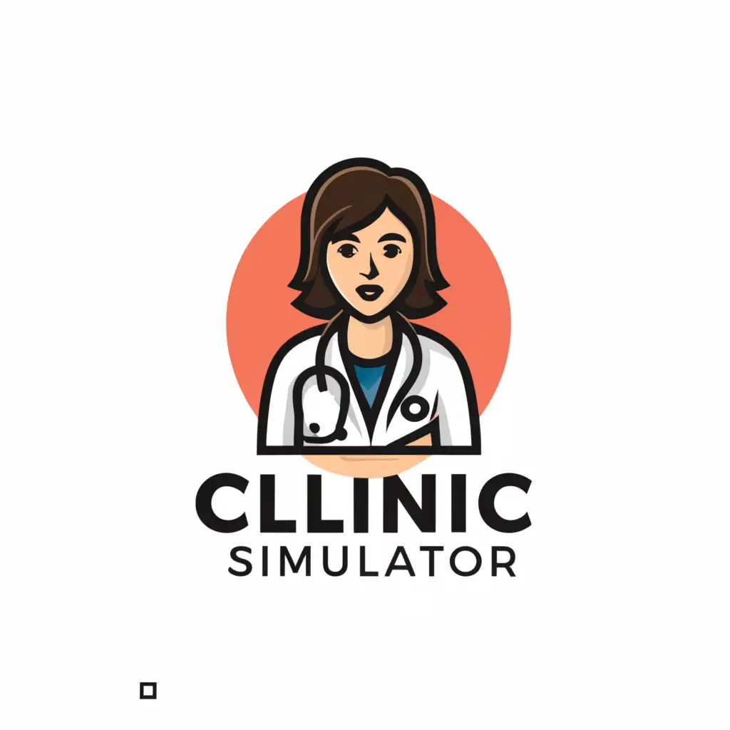 a logo design,with the text 'Clinic Simulator', main symbol:Female doctor with stethoscope around neck.,Moderate,be used in Medical Dental industry,clear background, Pink circle behind