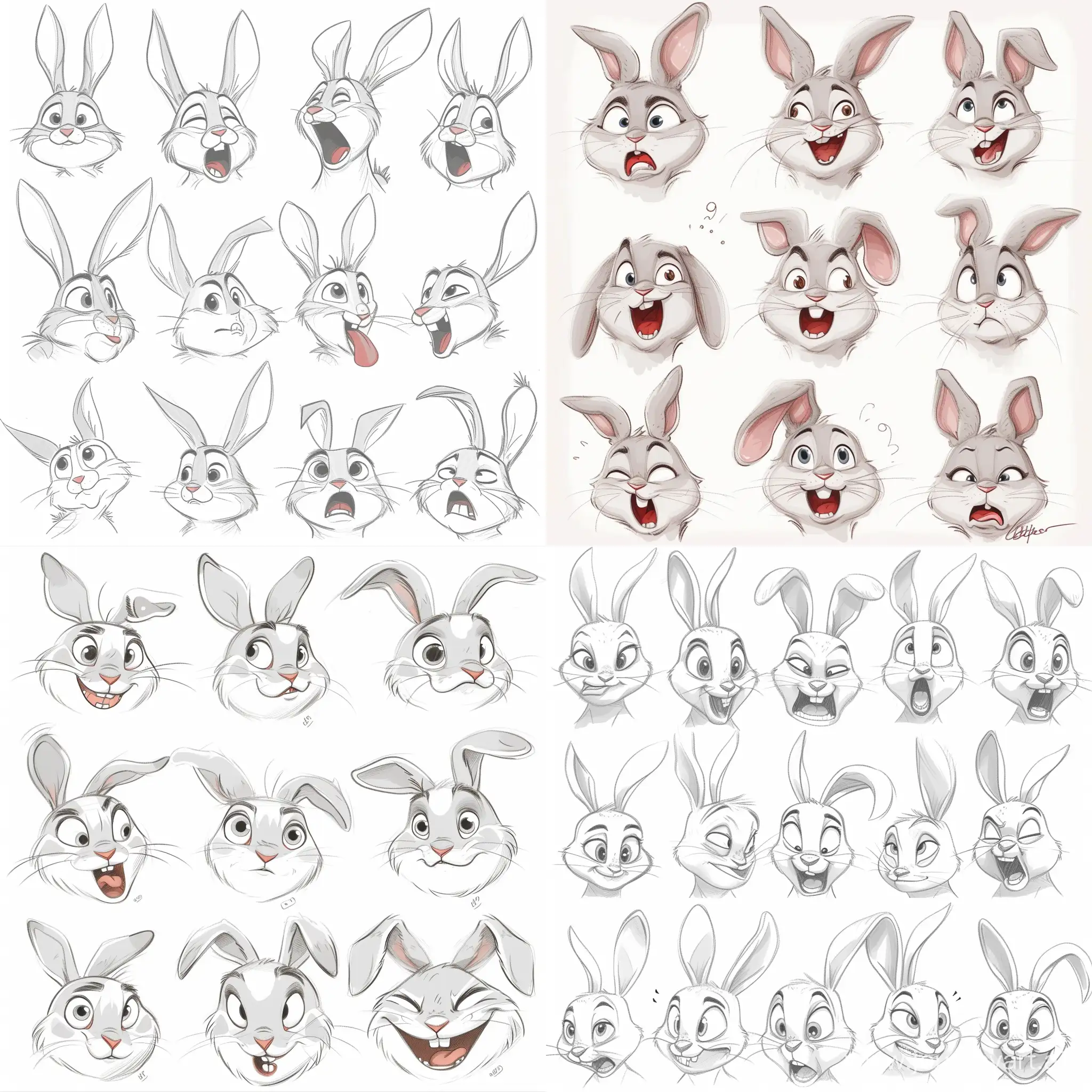 画一组小兔子表情