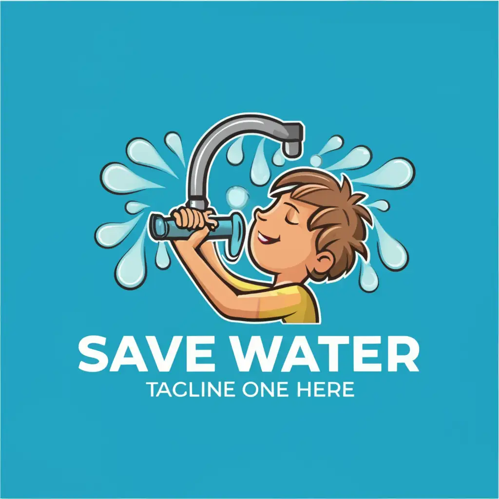LOGO-Design-For-Water-Conservation-Save-Water-Initiative-with-Child-Drinking-from-Tap
