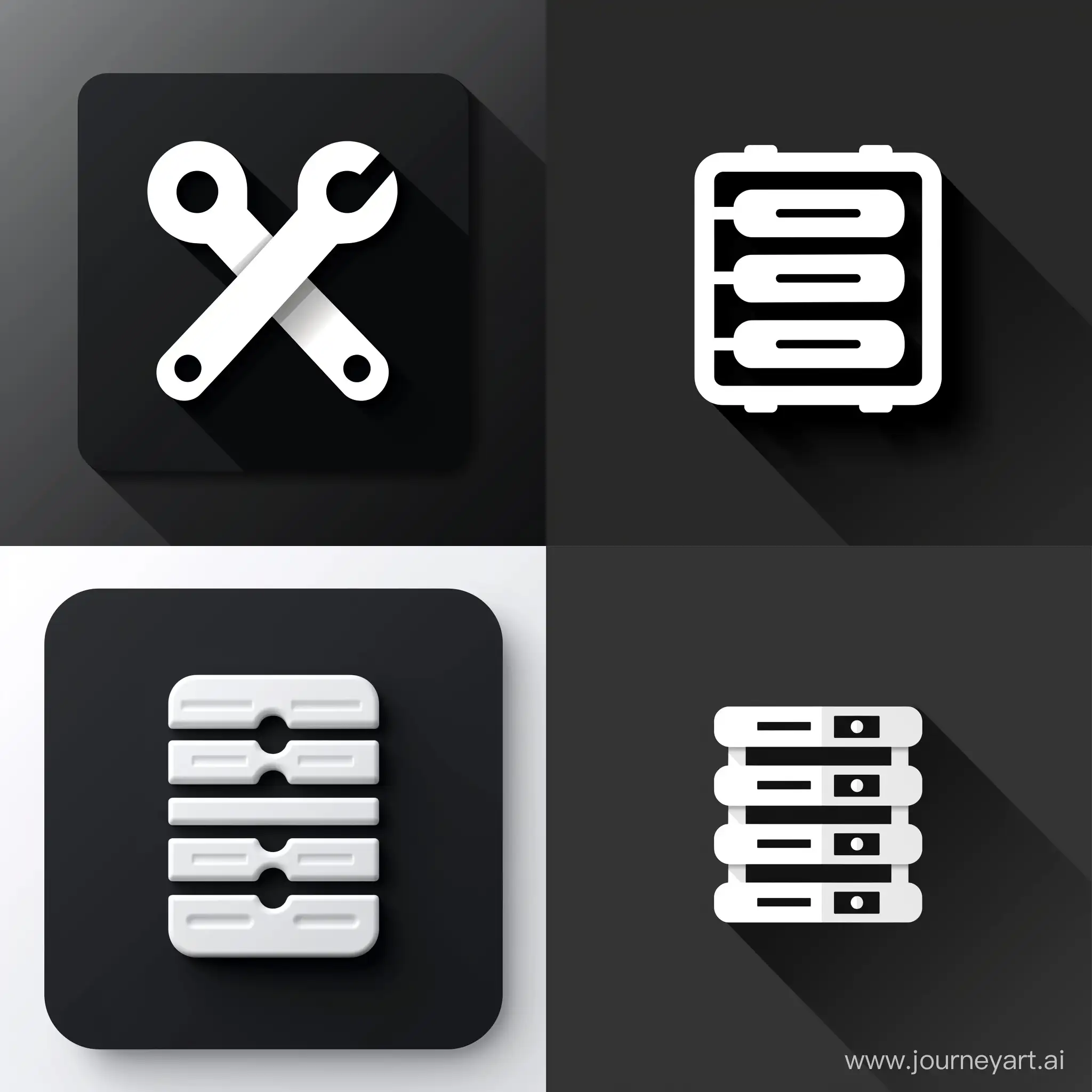 A modern, minimalist white server maintenance icon on a black background