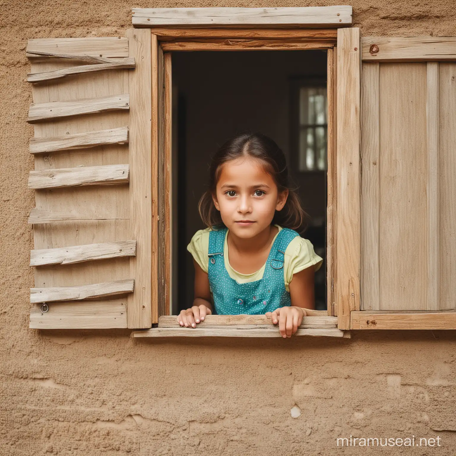 Image of a girl child standing behind the window wanting to go out hut held at home 