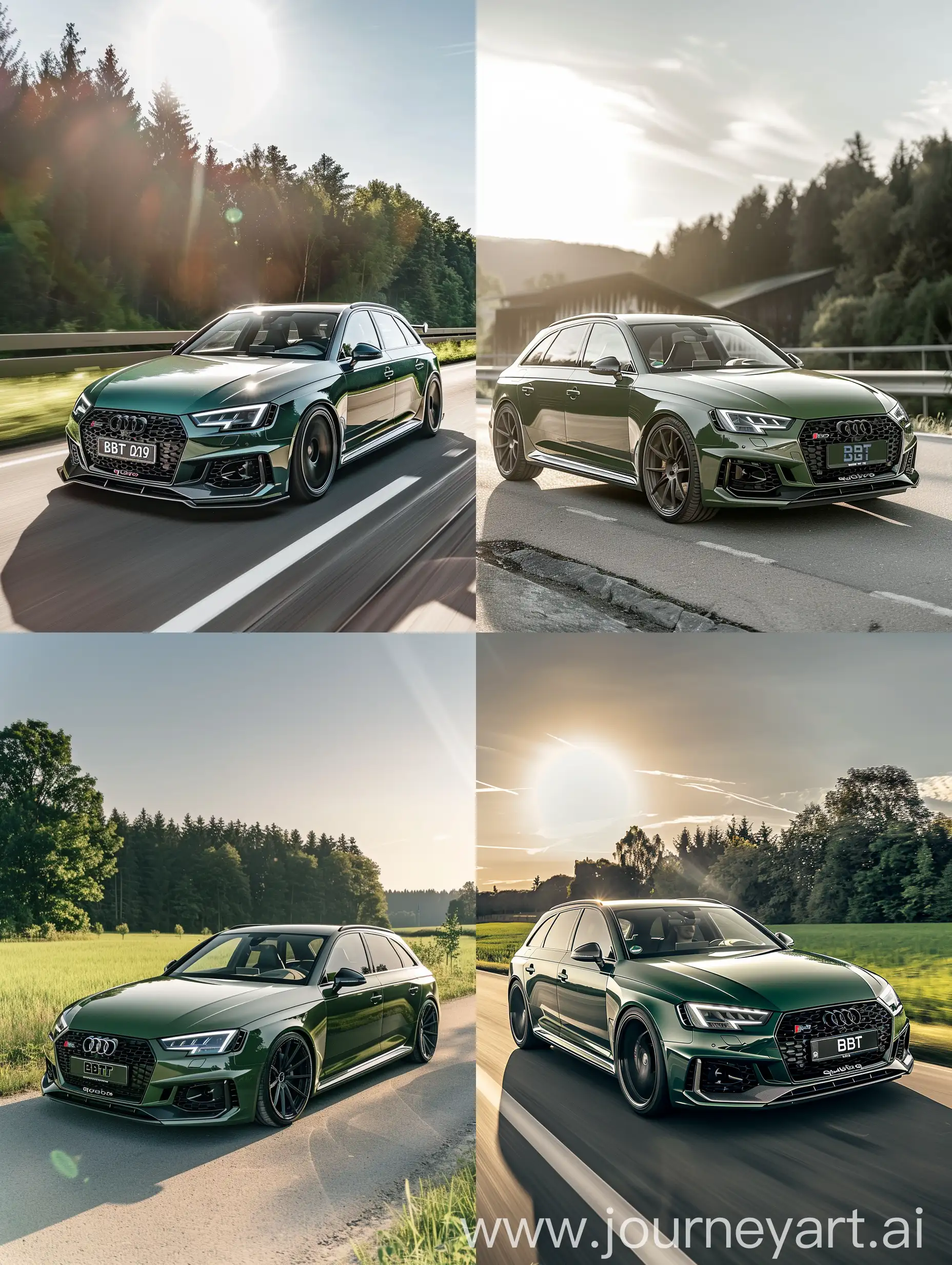Audi-RS4-B9-in-Dark-Green-with-Black-ABT-Wheels-German-Road-Snap