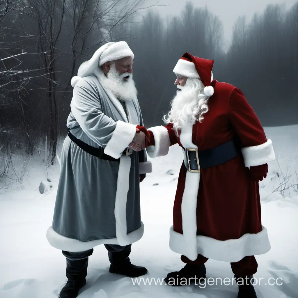 Санта-Клаус жмет руку Деду Морозу