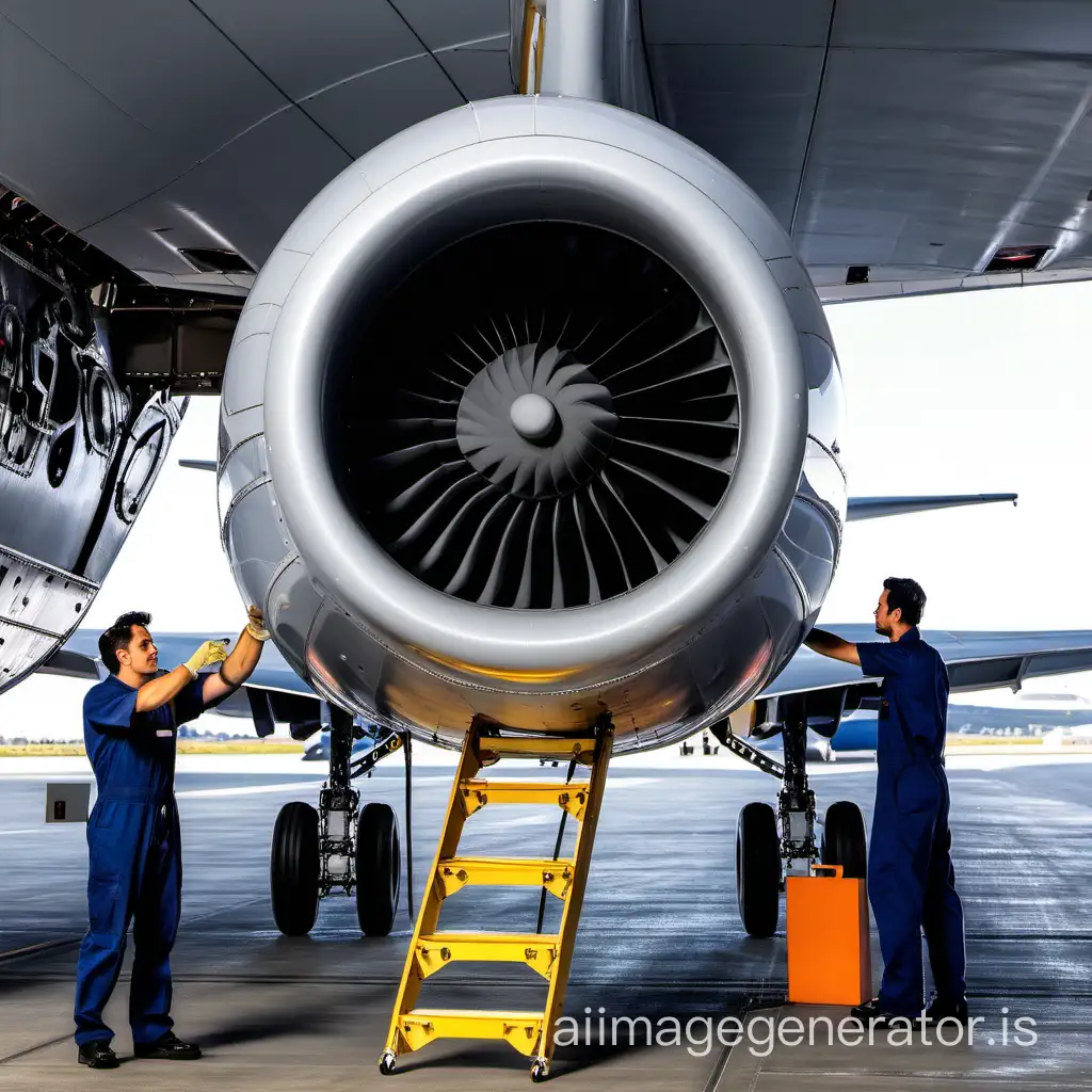 a jet aircraft and aircraft mechanic around the aircraft