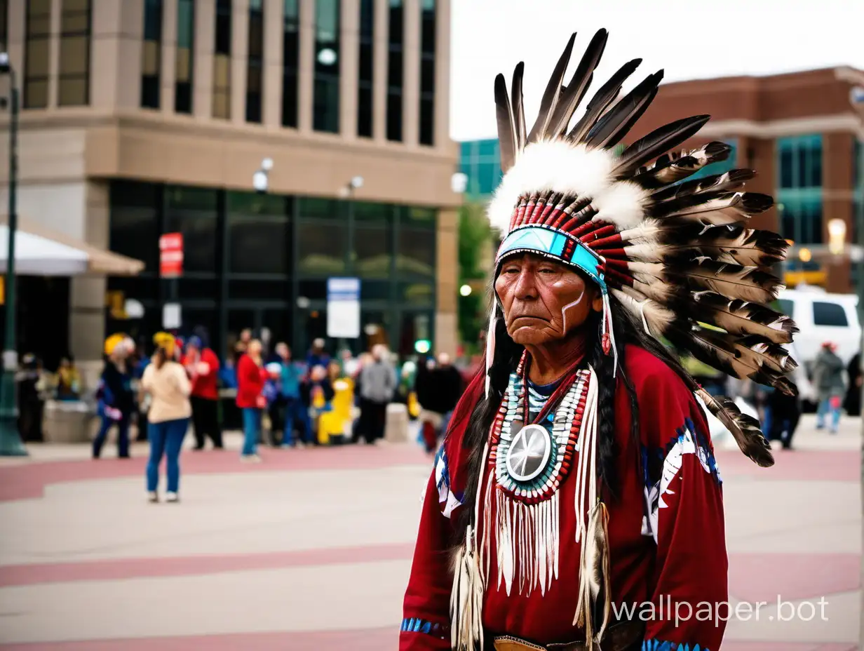 коренная американка из племени дакота стоит на площади Рапид Сити и спрашивает - где моя земля