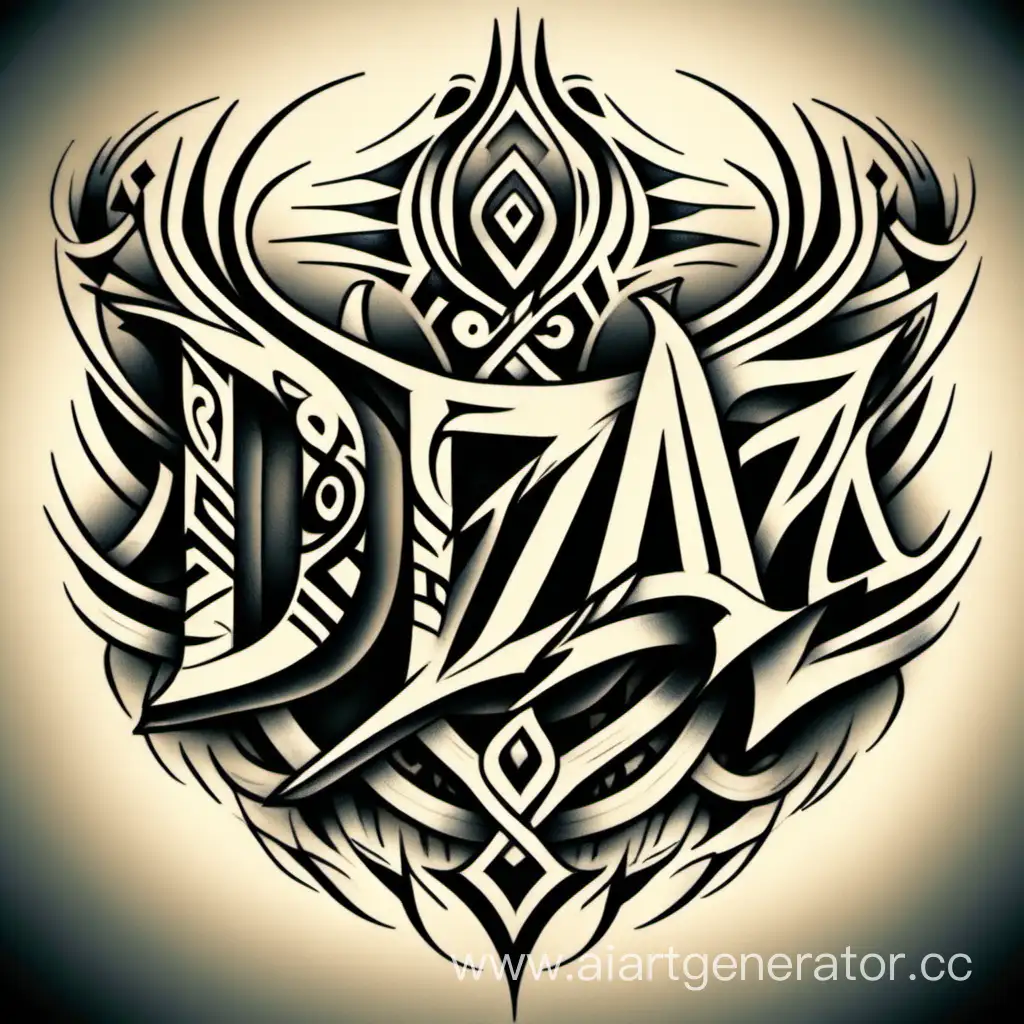 tribal, tattoo, shoulder, letters dza