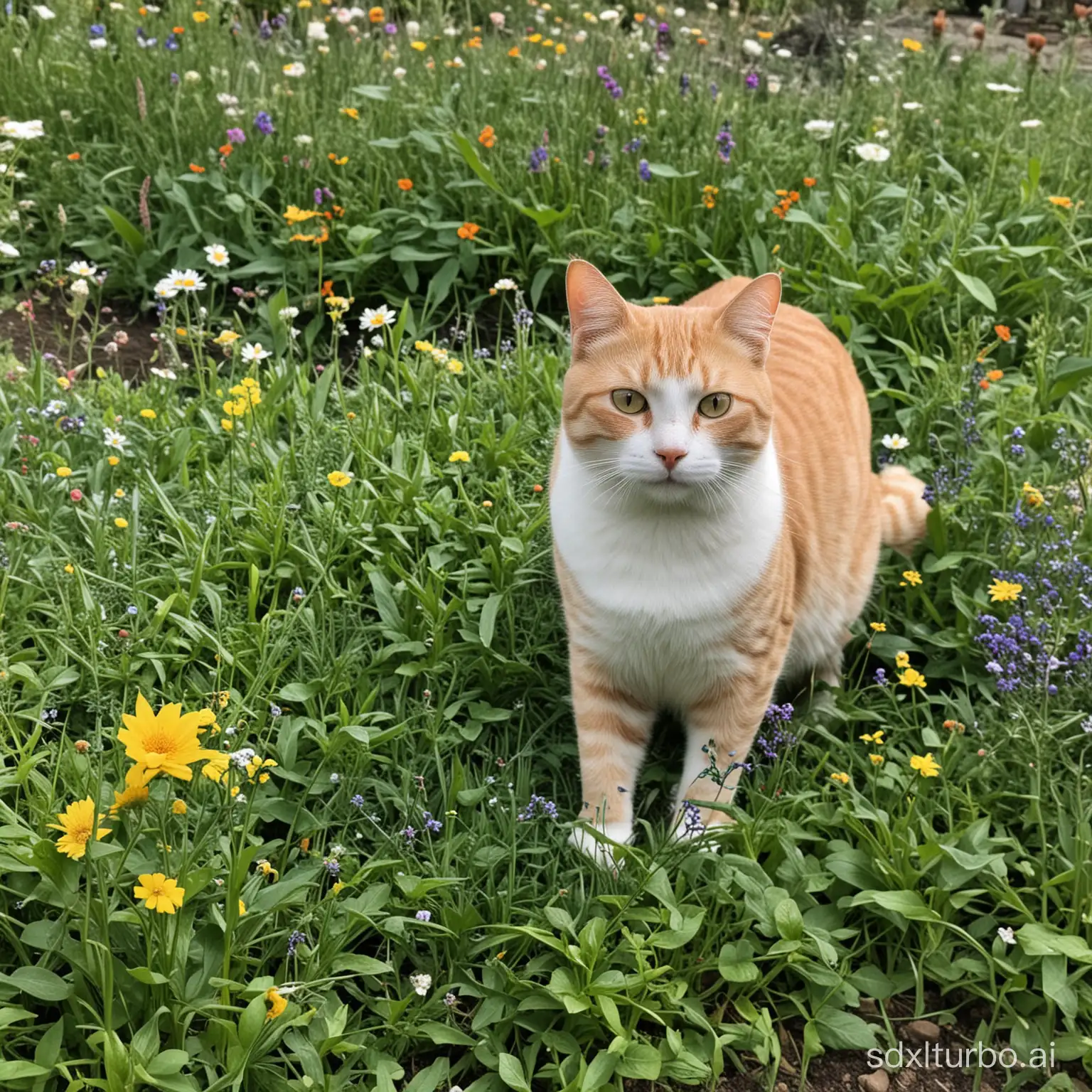 The happy cat in the garden.