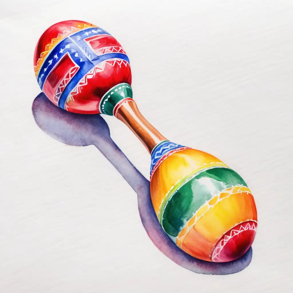 a drawing in watercolor  of a mexican 2 maracas cross


