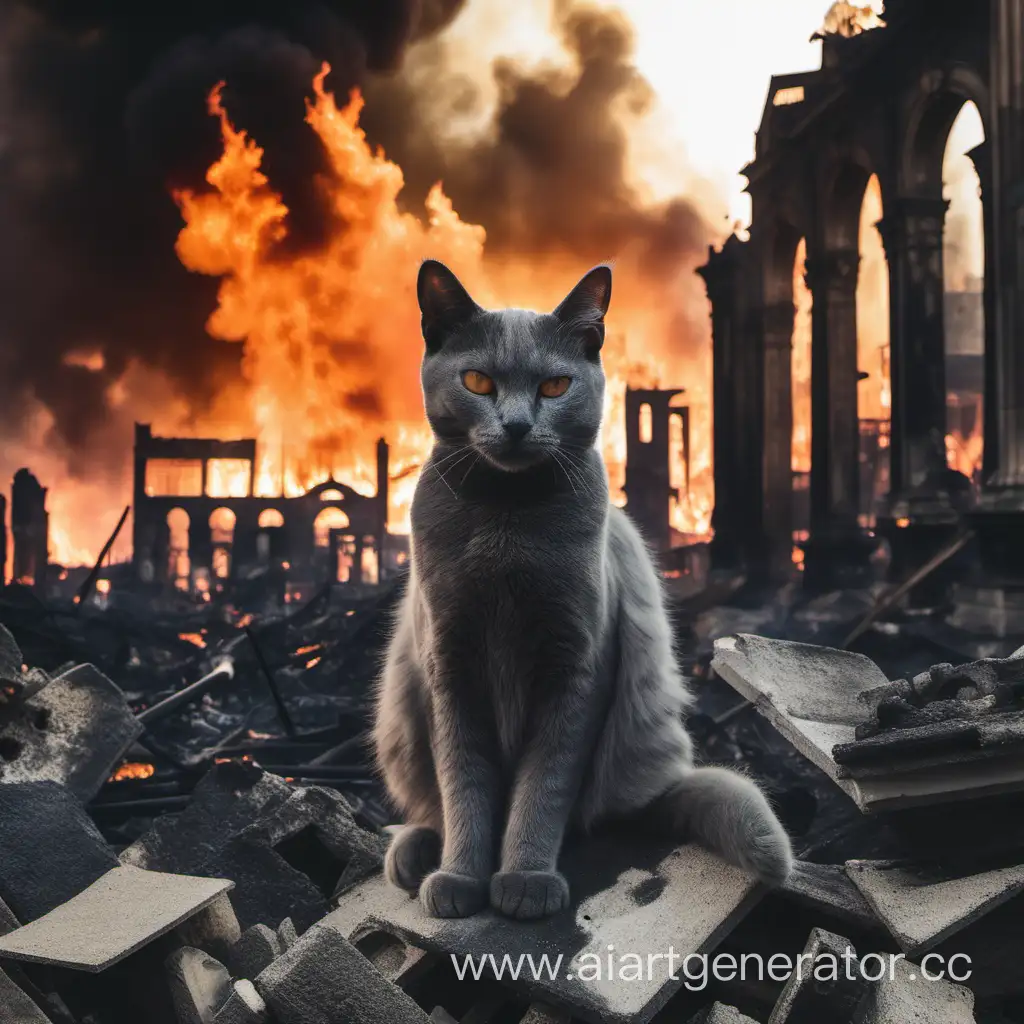 Кот среди горящих руин