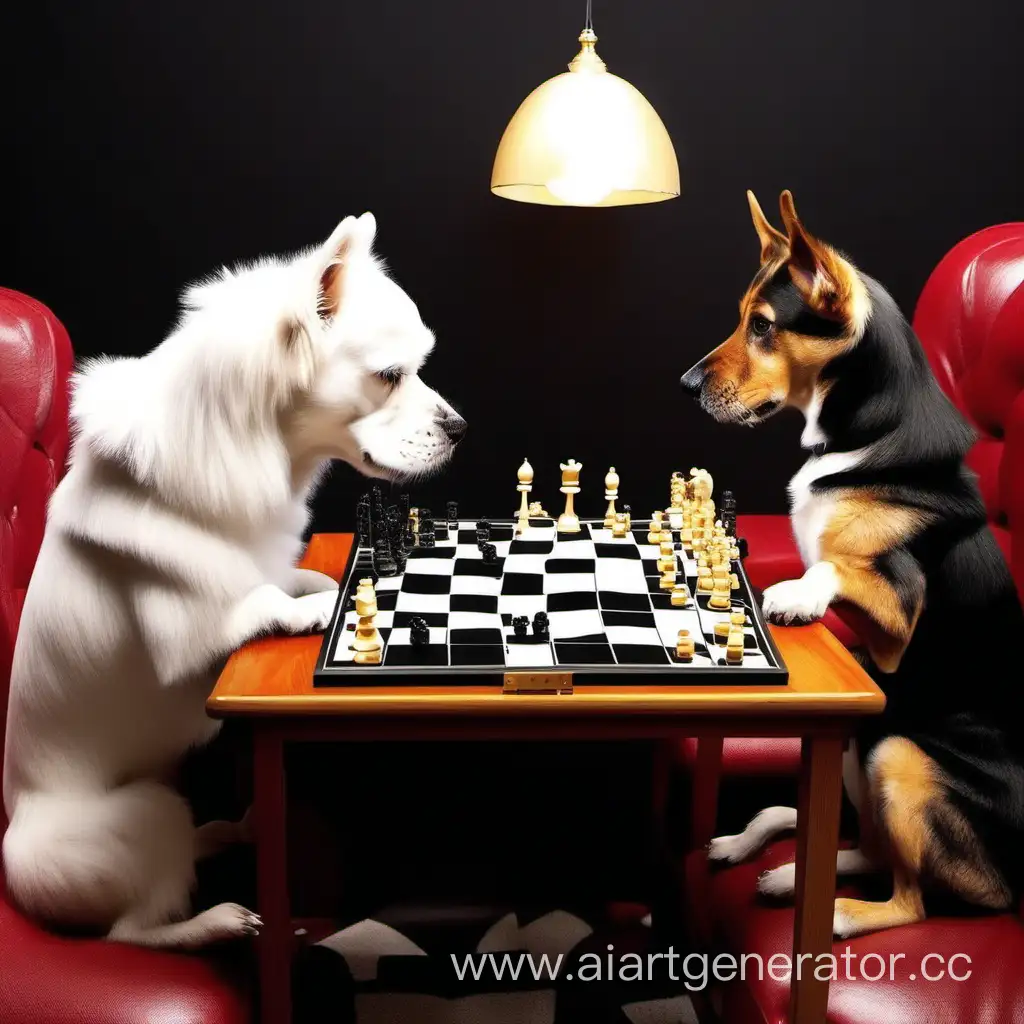 Милые собачки играют в шахматы