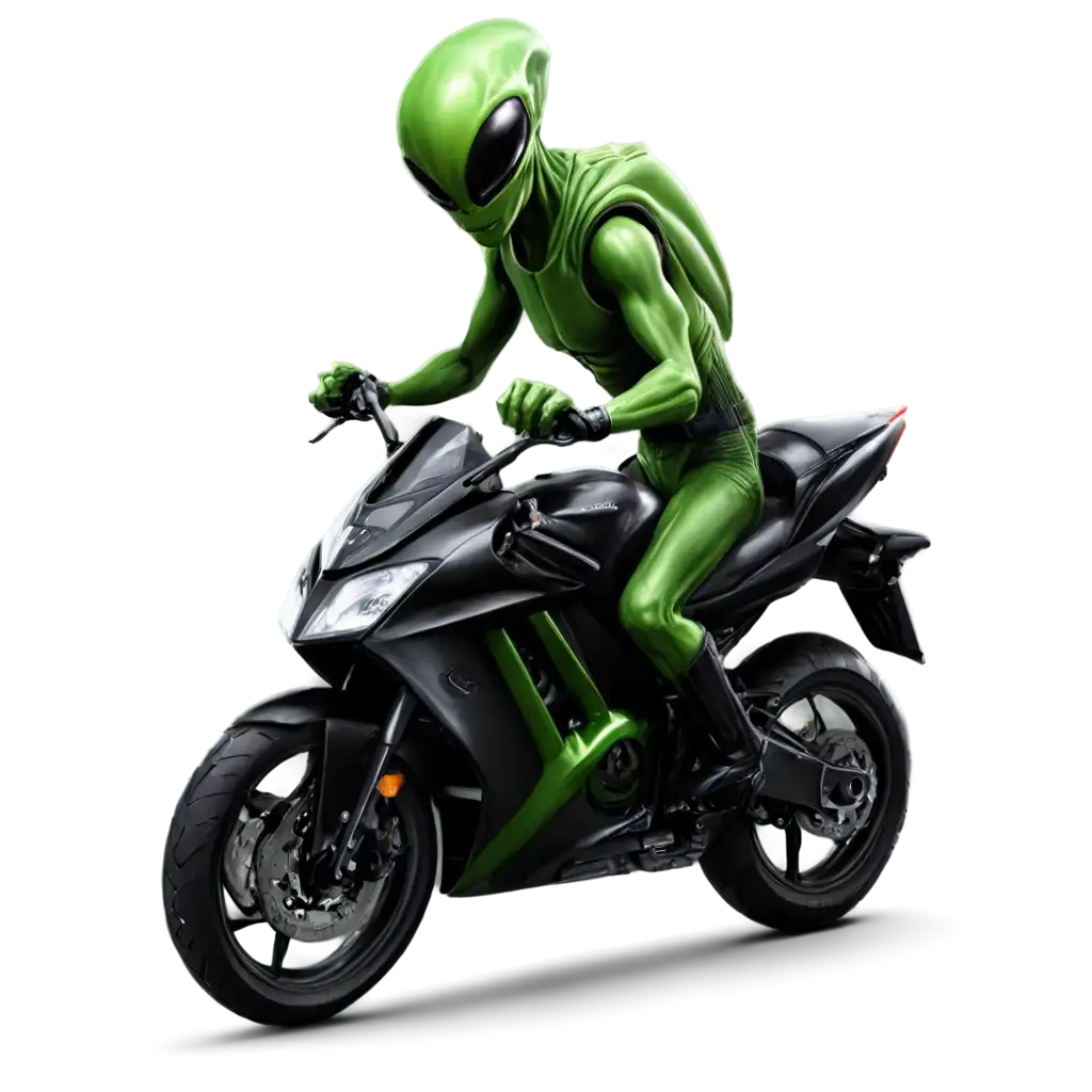 Alien riding motorcycle
