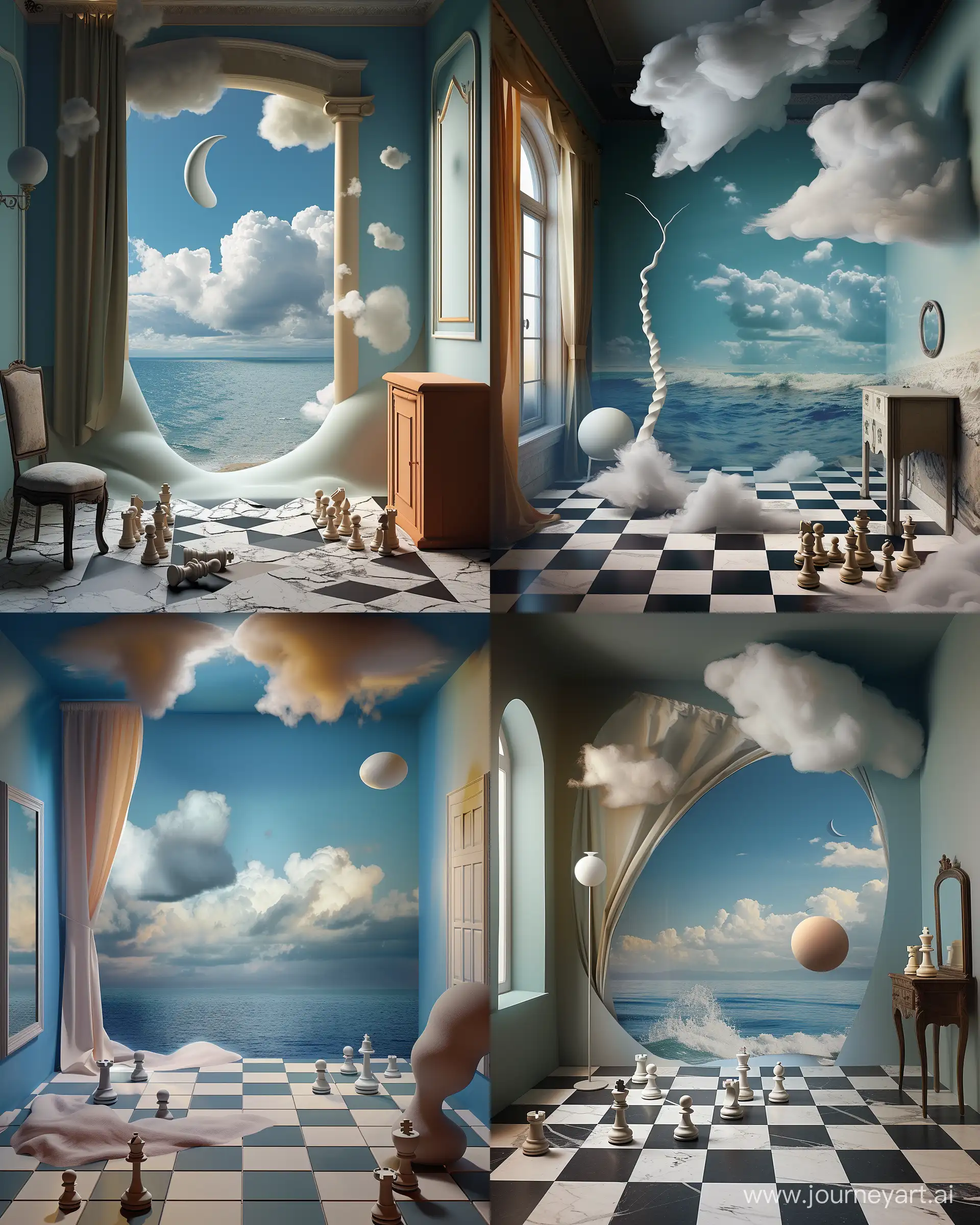 Abstract-Chessboard-Collision-of-Sea-and-Clouds-in-Room