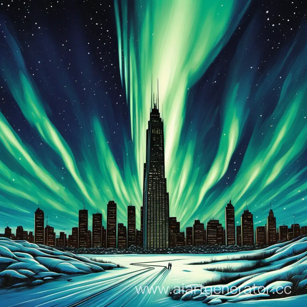 Urban-Skyscraper-Night-Scene-with-Northern-Lights