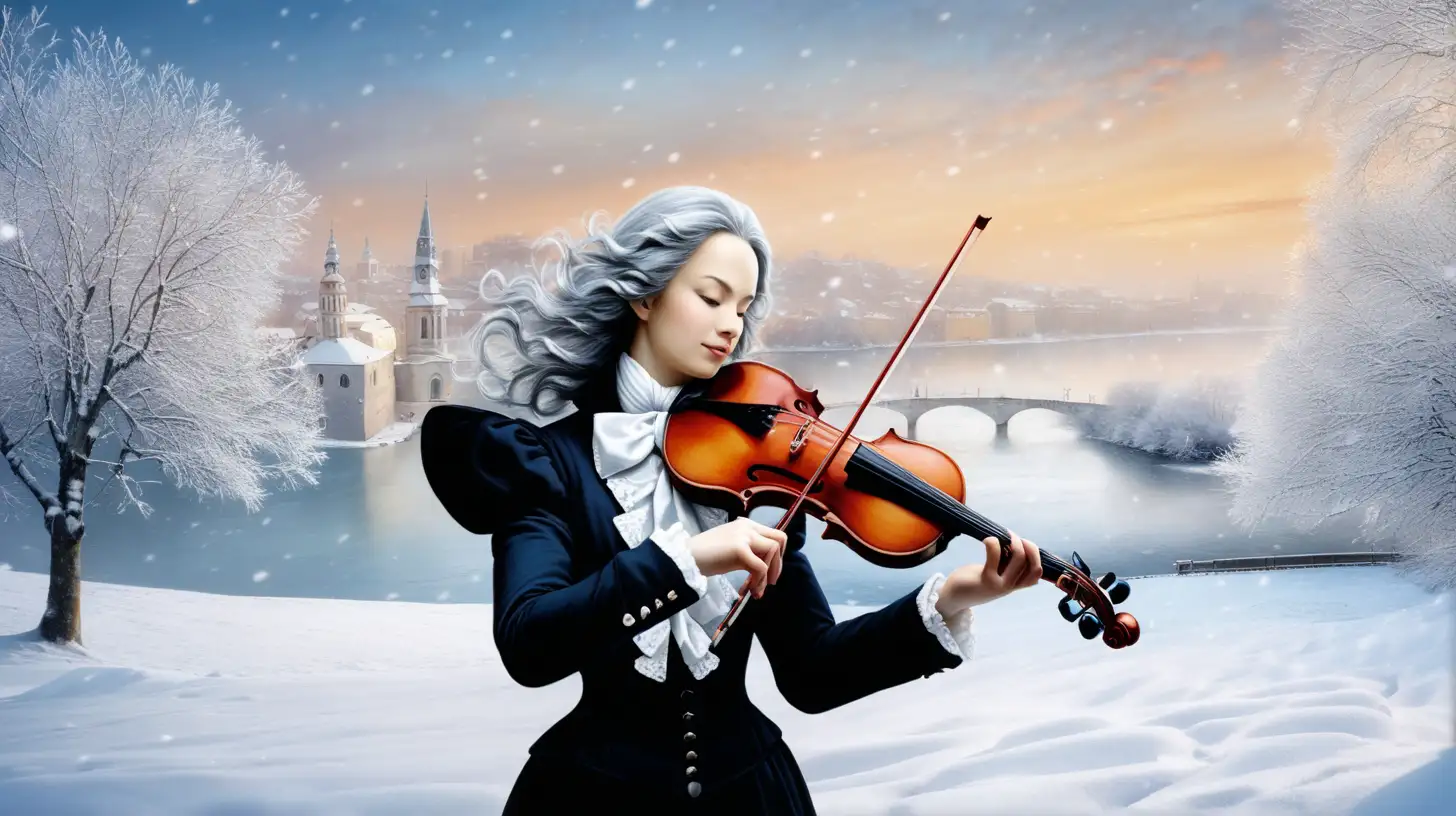 Vivaldi Playing Violin in Winter Landscape