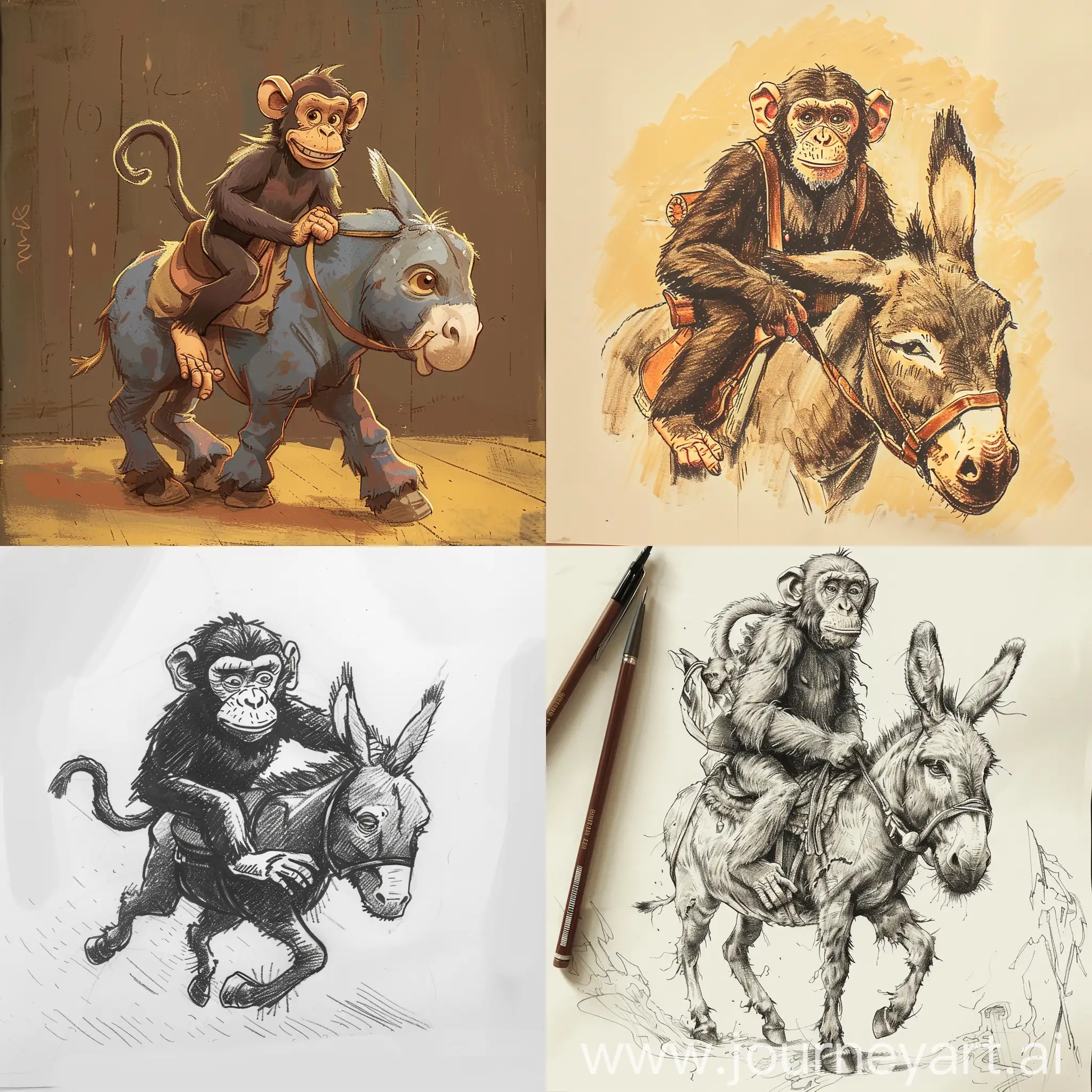 Playful-Monkey-Riding-a-Donkey