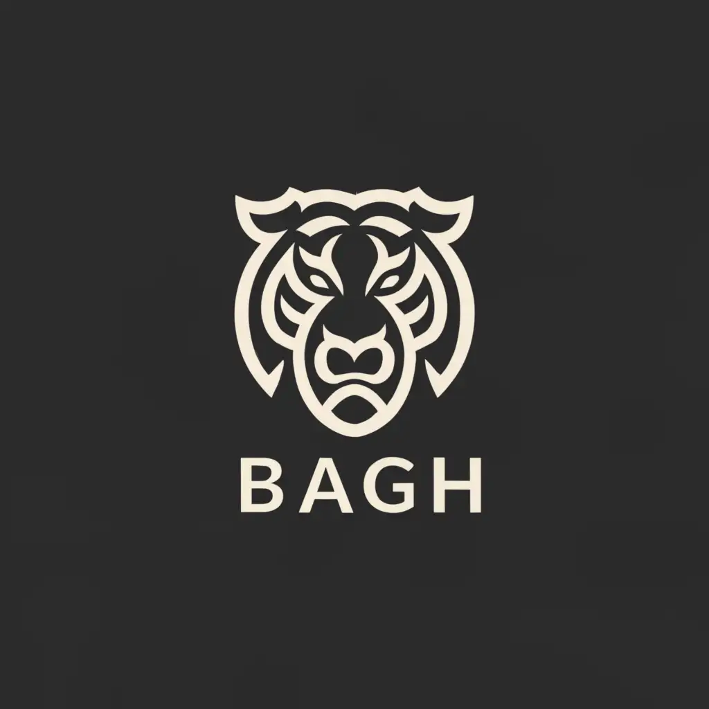 a logo design,with the text "Bagh", main symbol:Sher,Minimalistic,clear background