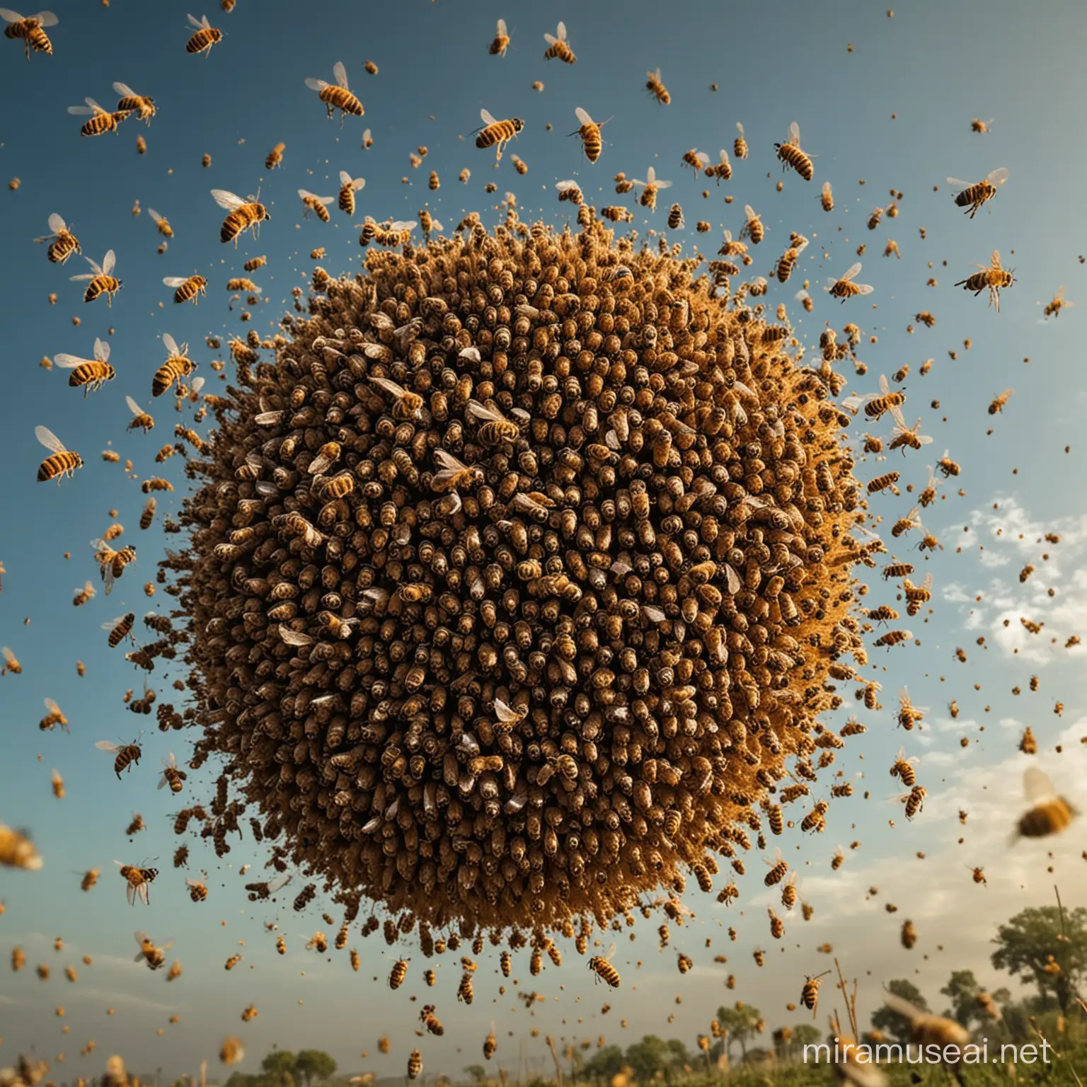 Royal Queen Surrounded by a Swarm of Bees