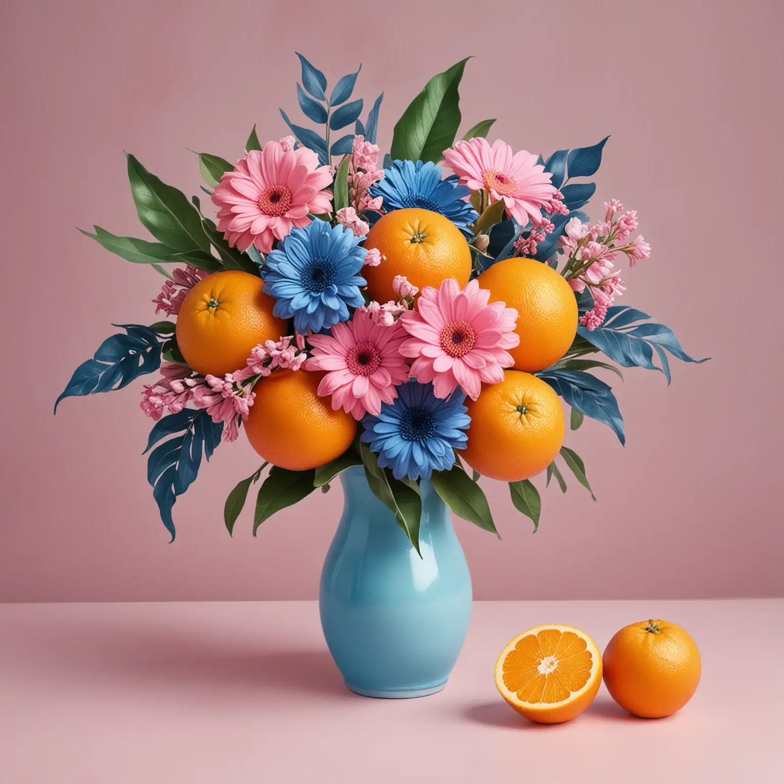 Vibrant Bouquet of Blue and Pink Oranges Whimsical Fruit Art