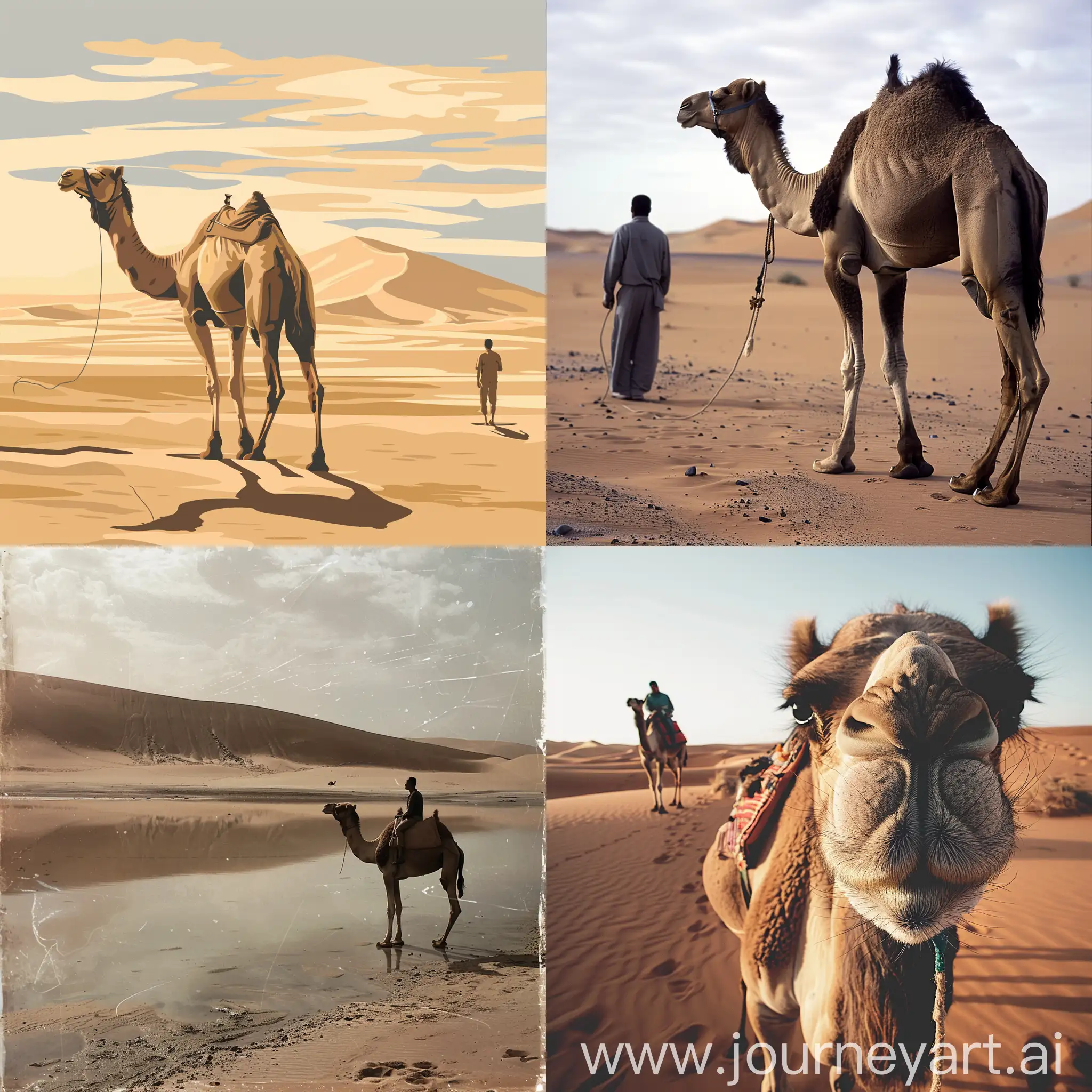 沙漠 一个男人 骆驼 寻找水源