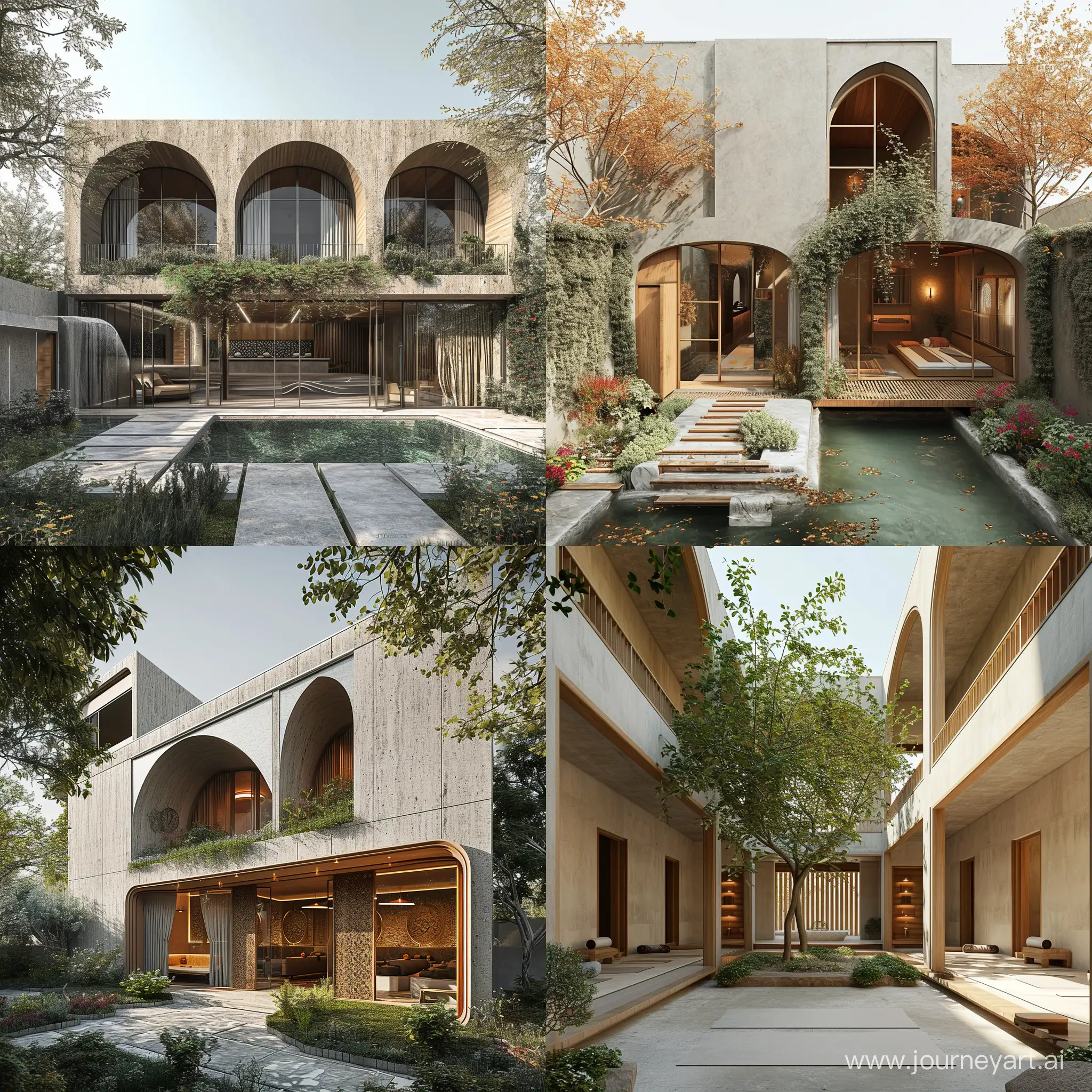 Designing a two-story spa and yoga center with a combination of an Iranian garden and an organic architectural approach in Iran