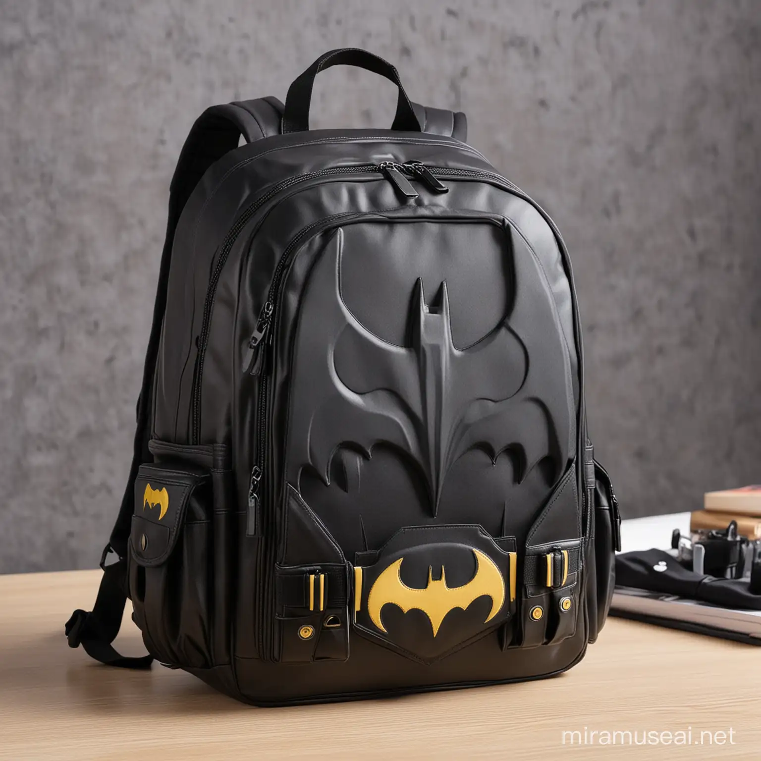Tabletop Scene Batman Style Backpack Displayed